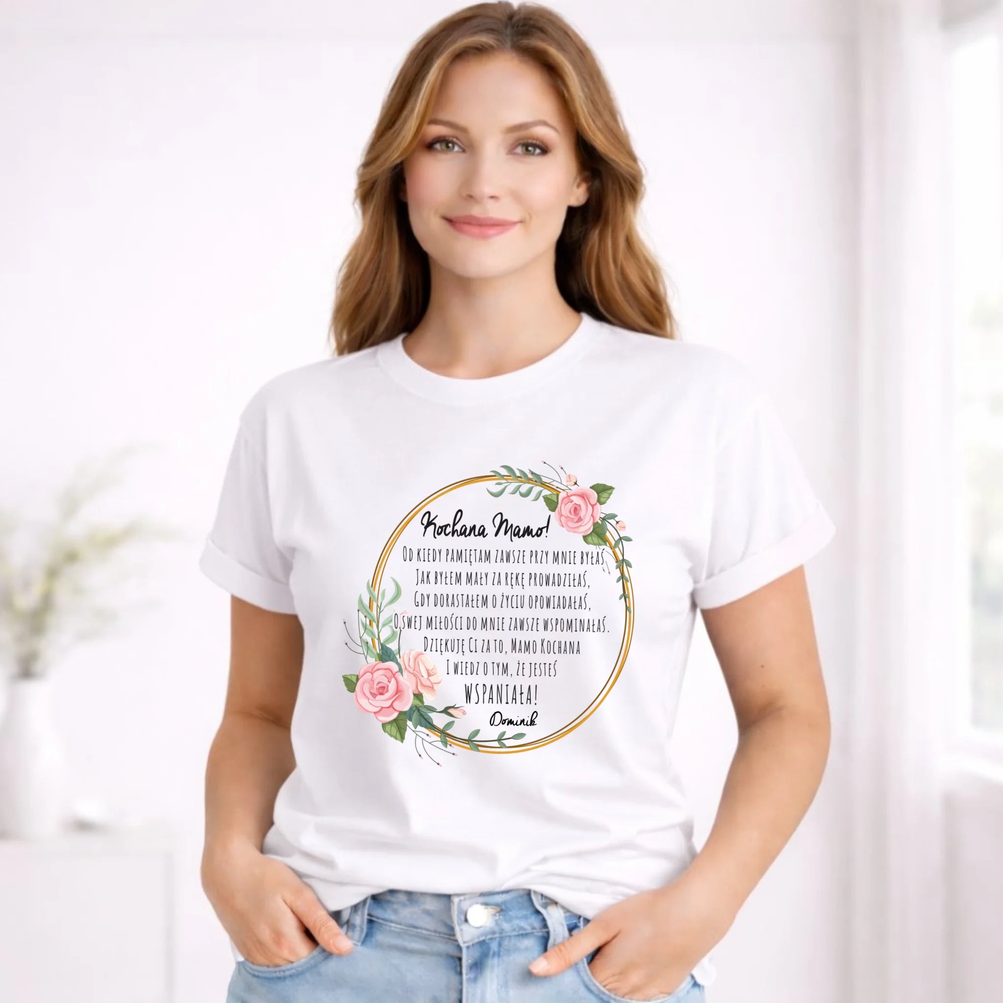 Koszulka damska dla mamy od syna - Kochana Mamo jesteś wspaniała - personalizowana DM44 - StoryCups.pl