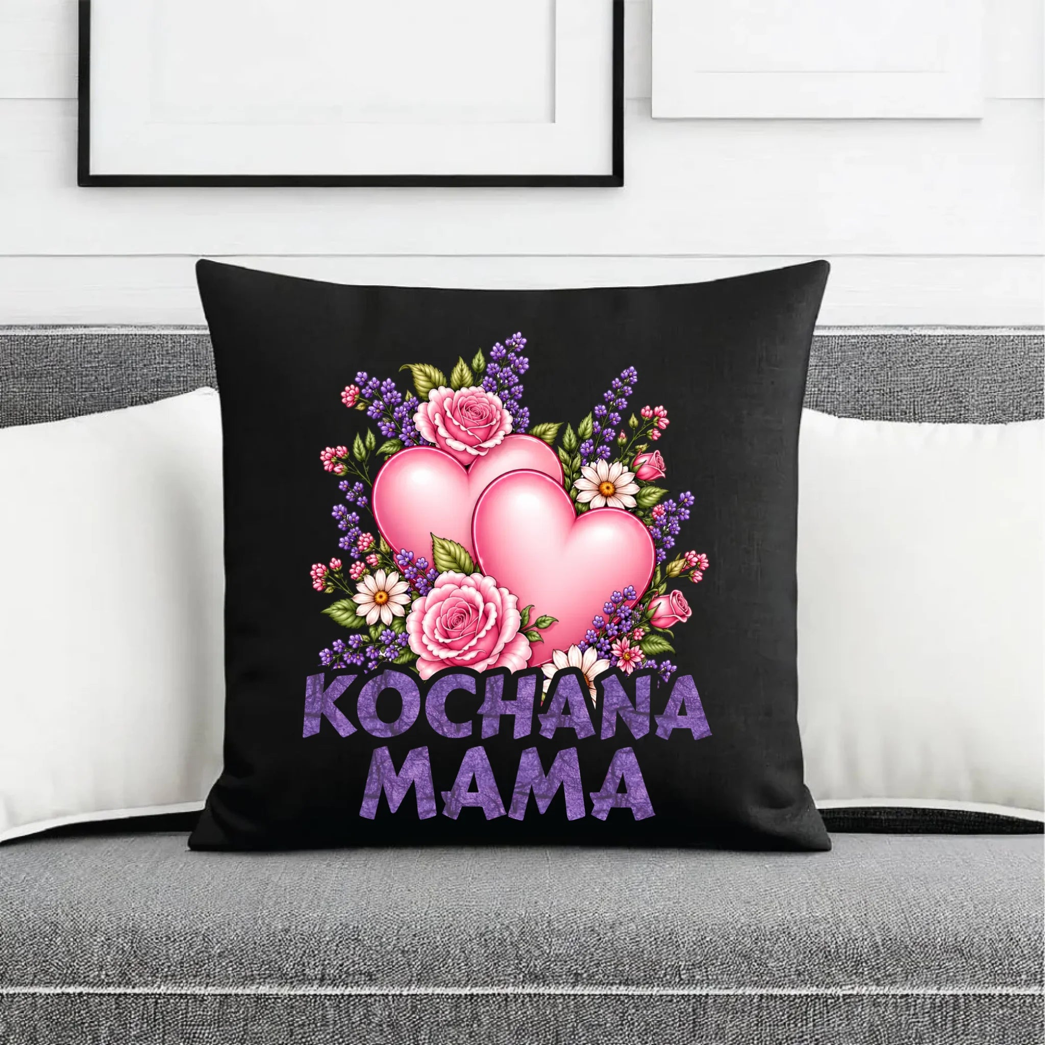 Poduszka dekoracyjna dla mamy - Kochana Mama bukiet z sercem DM46 - StoryCups.pl