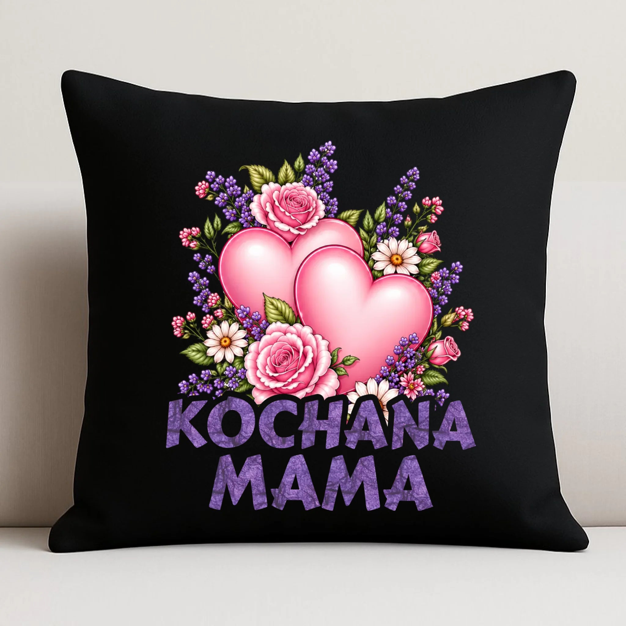 Poduszka dekoracyjna dla mamy - Kochana Mama bukiet z sercem DM46 - StoryCups.pl