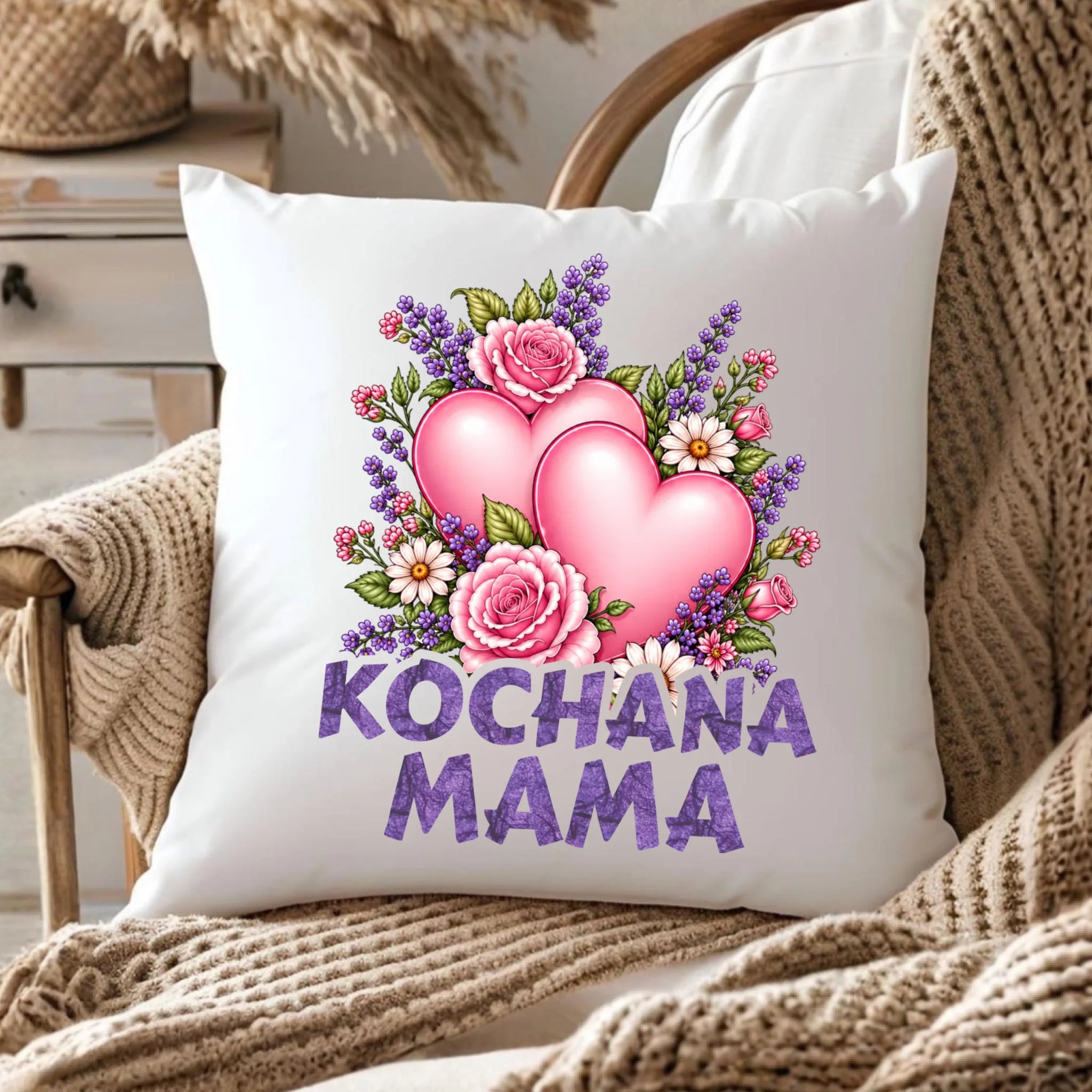 Poduszka dla mamy - Kochana Mama bukiet z sercem DM46 - StoryCups.pl