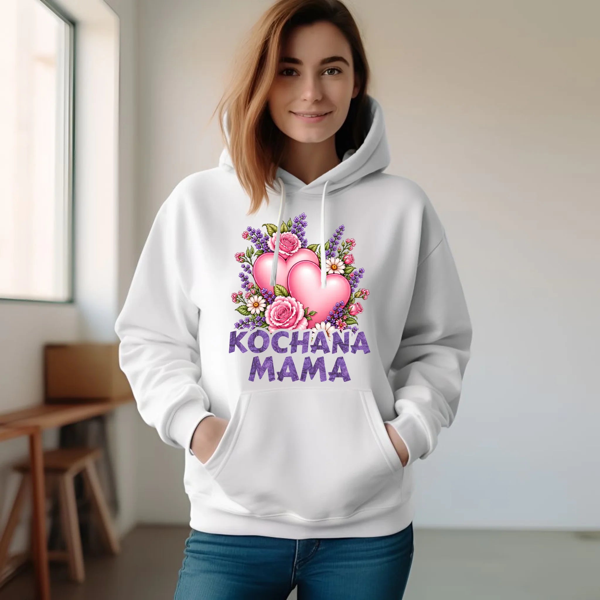 Bluza z kapturem dla mamy - Kochana Mama bukiet z sercem DM46 - StoryCups.pl