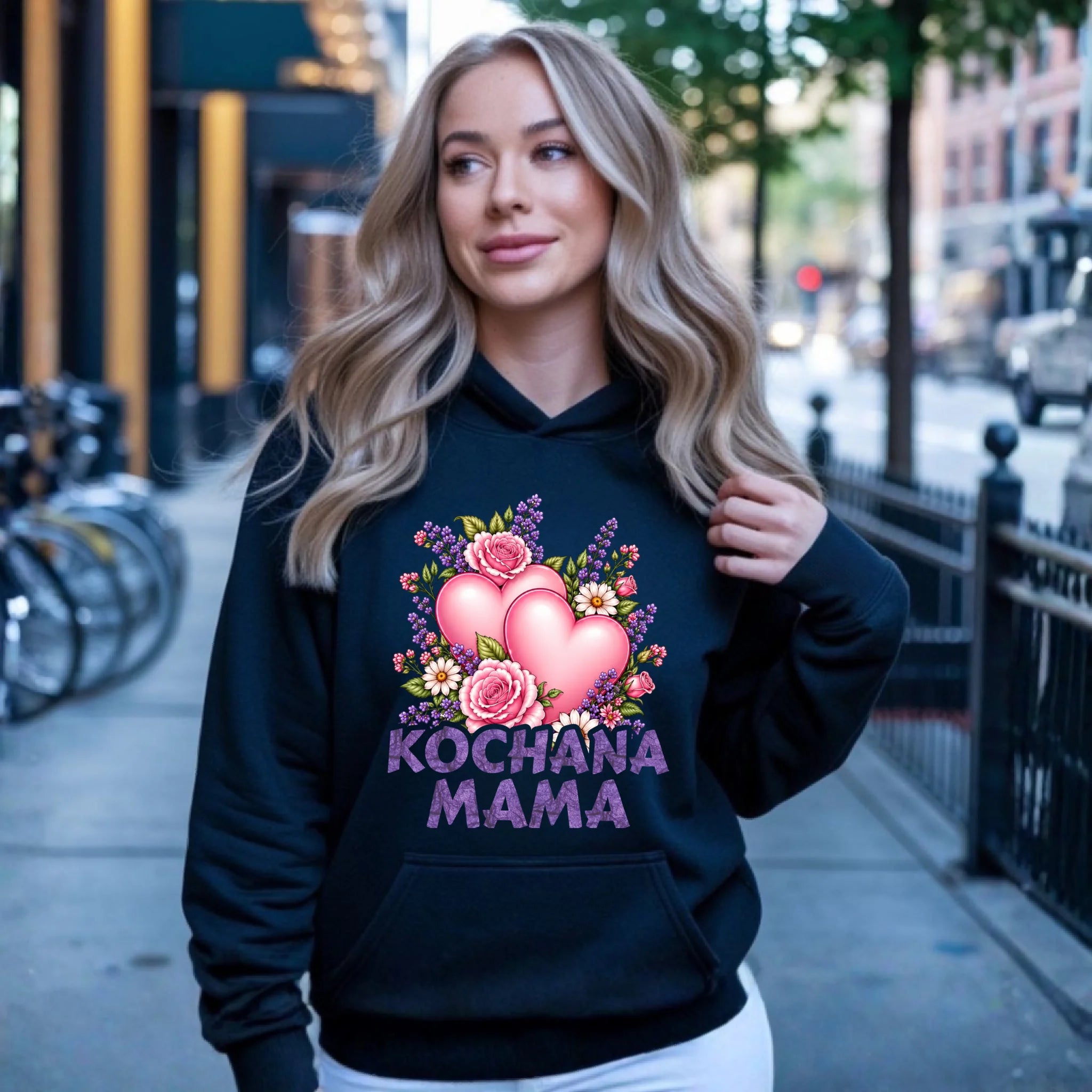 Bluza z kapturem dla mamy - Kochana Mama bukiet z sercem DM46 - StoryCups.pl