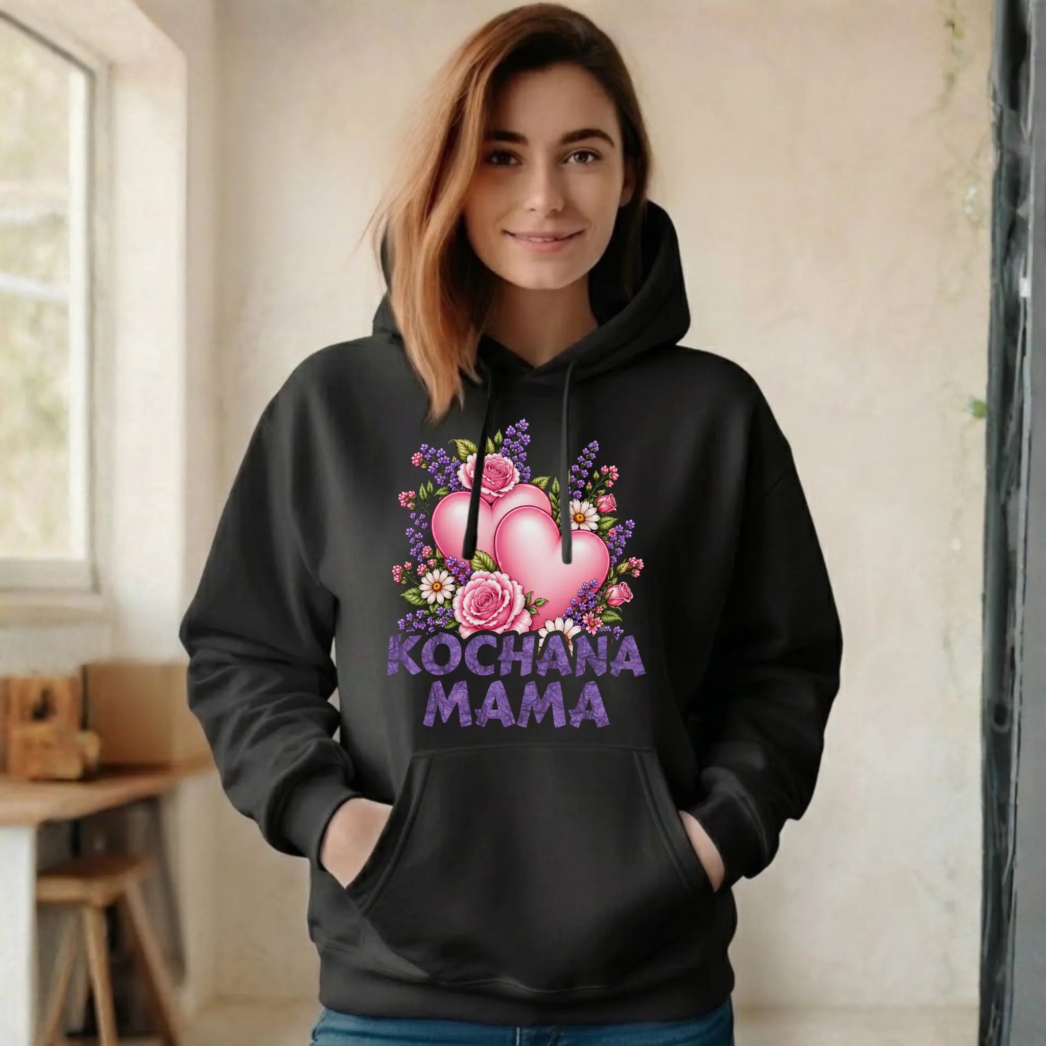 Bluza z kapturem dla mamy - Kochana Mama bukiet z sercem DM46 - StoryCups.pl