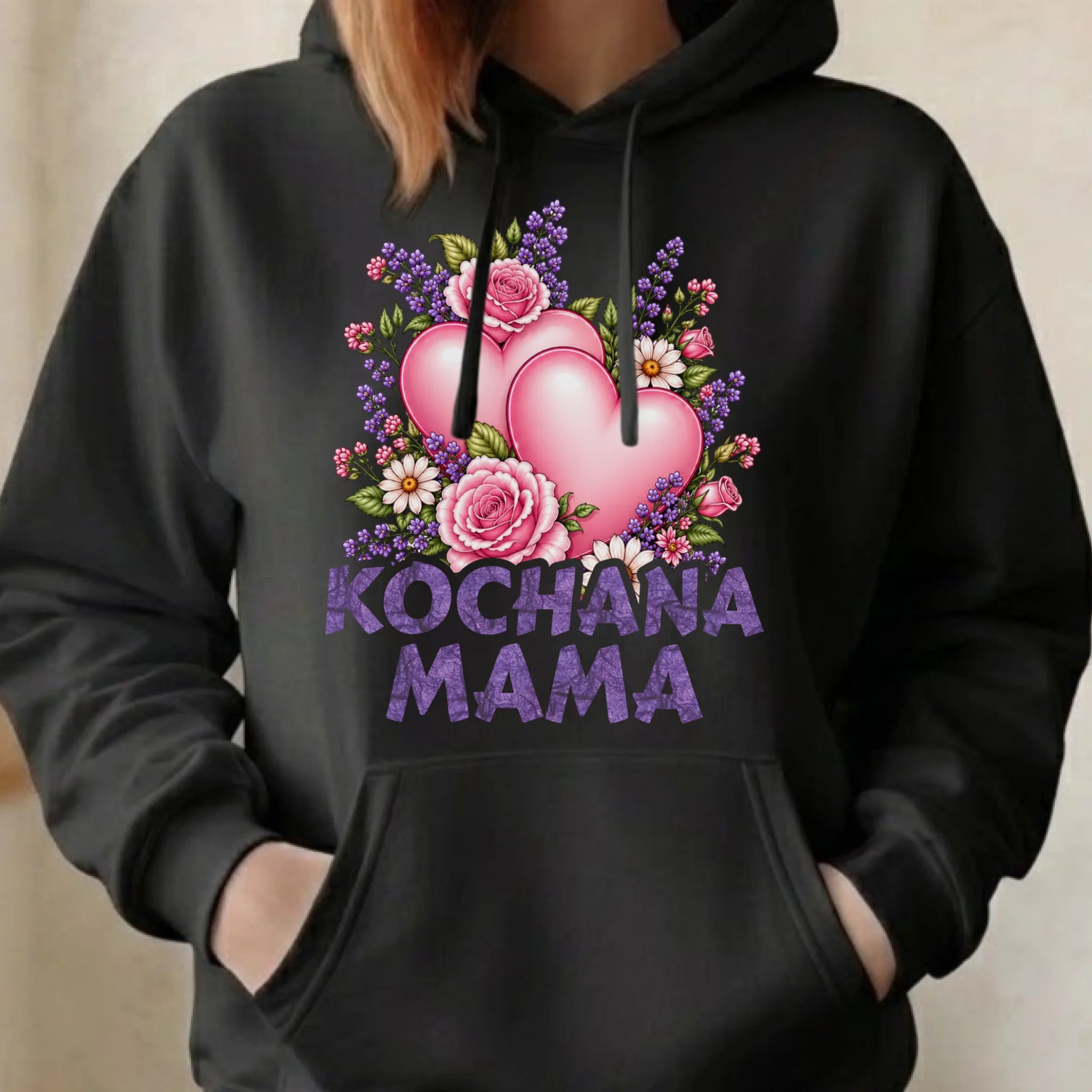 Bluza z kapturem dla mamy - Kochana Mama bukiet z sercem DM46 - StoryCups.pl