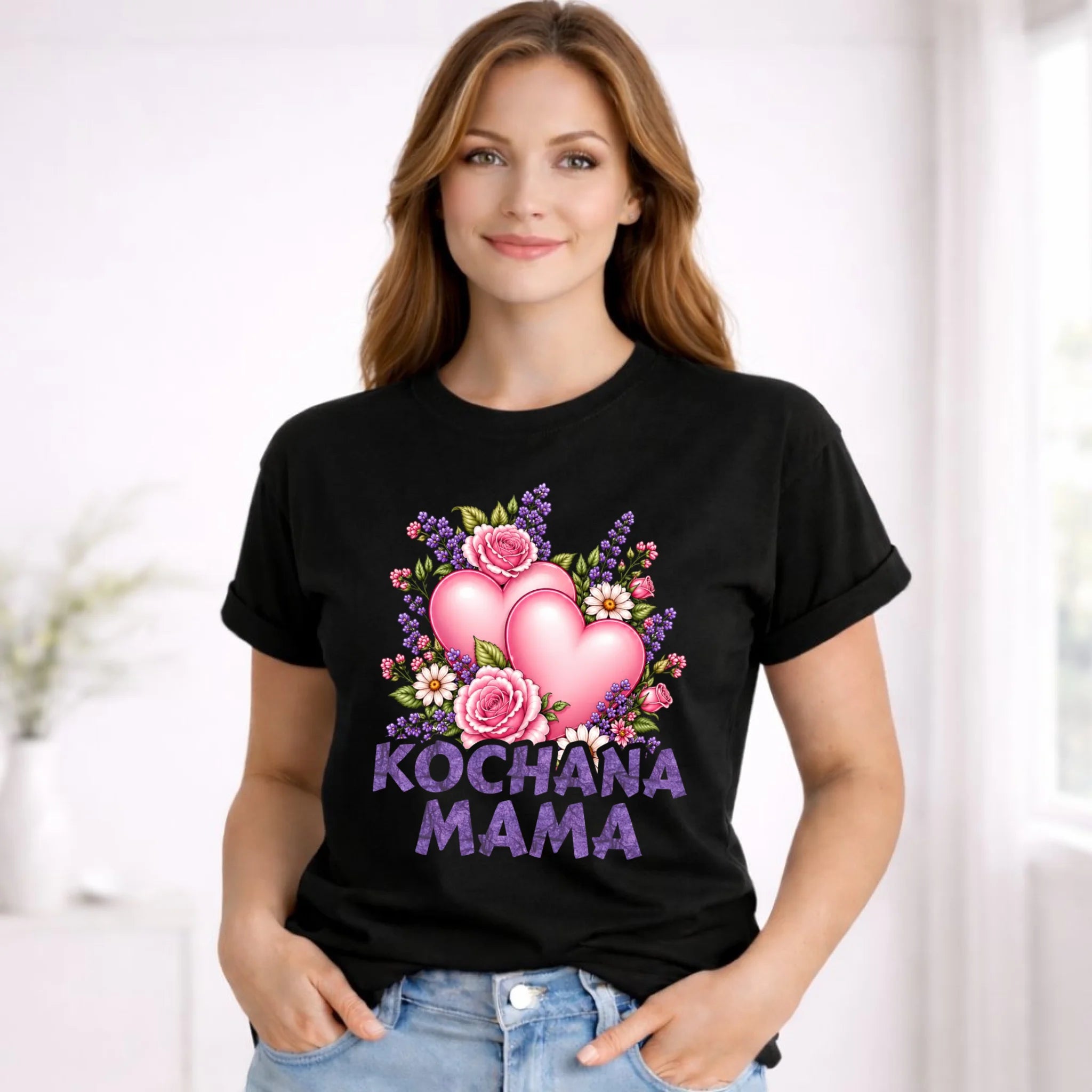 Koszulka dla mamy - Kochana Mama bukiet z sercem DM46 - StoryCups.pl