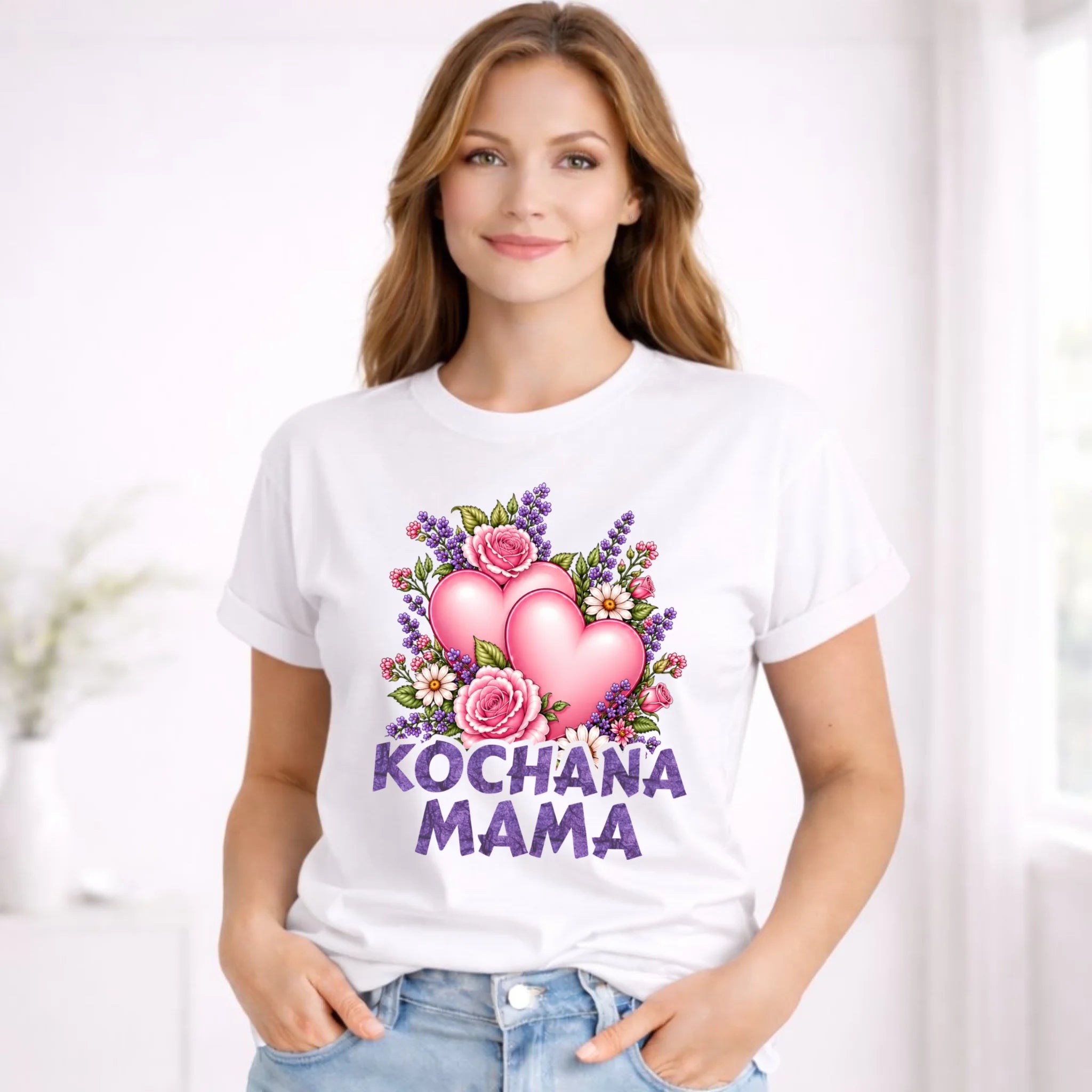 Koszulka dla mamy - Kochana Mama bukiet z sercem DM46 - StoryCups.pl