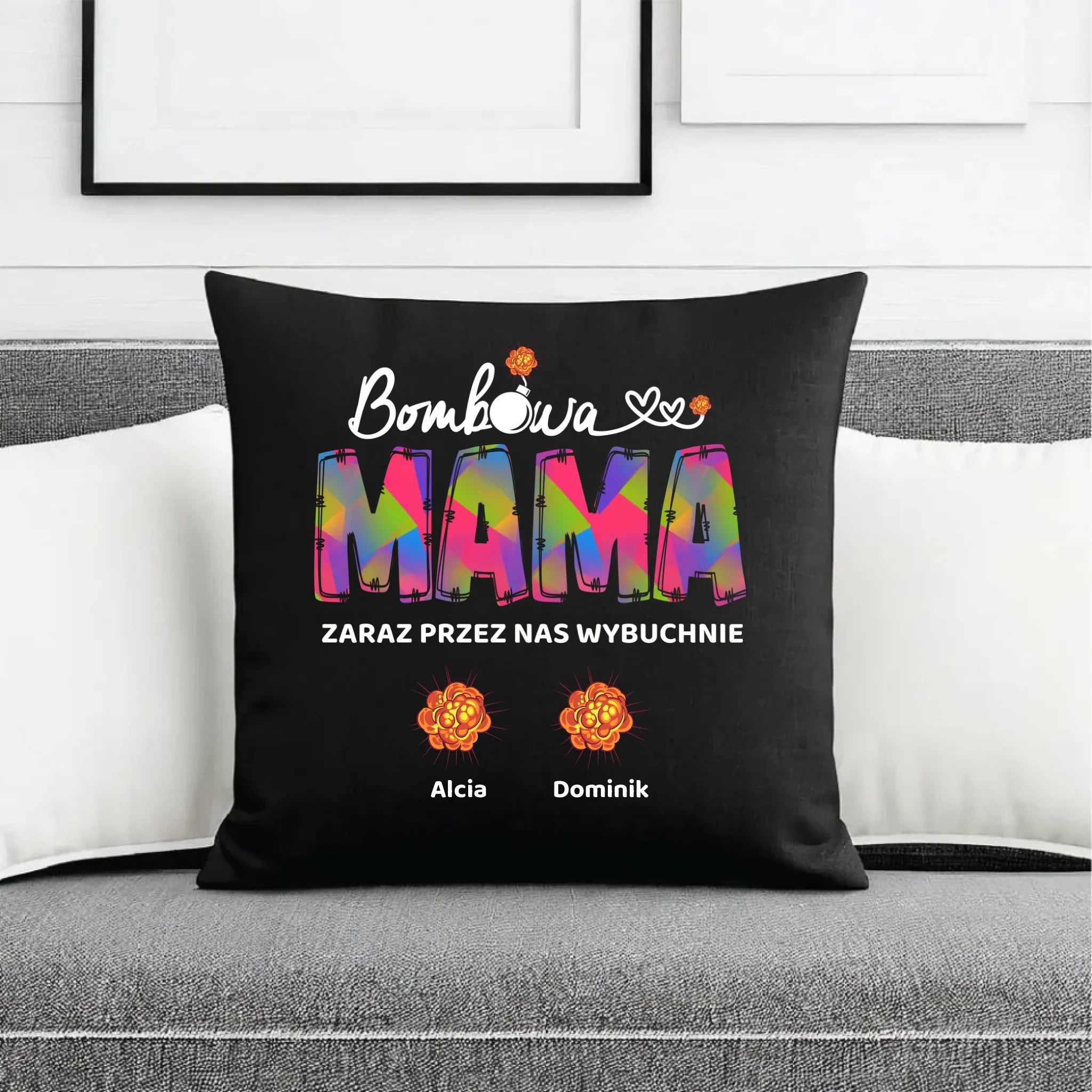 Poduszka dekoracyjna dla mamy z imionami dzieci - Bombowa mama - personalizowana DM53 - StoryCups.pl