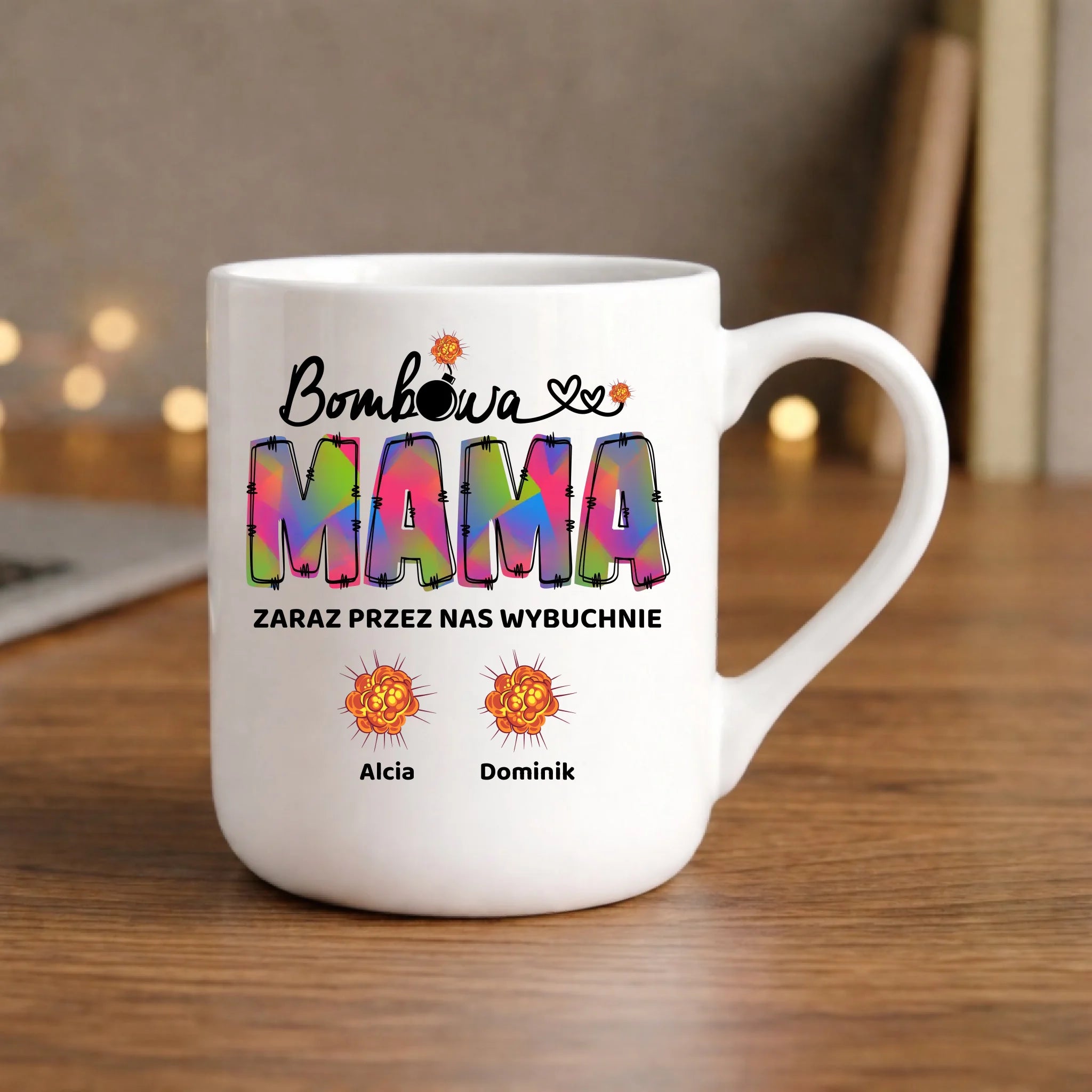 Kubek elegant dla mamy z imionami dzieci - Bombowa mama - personalizowany DM53 - StoryCups.pl