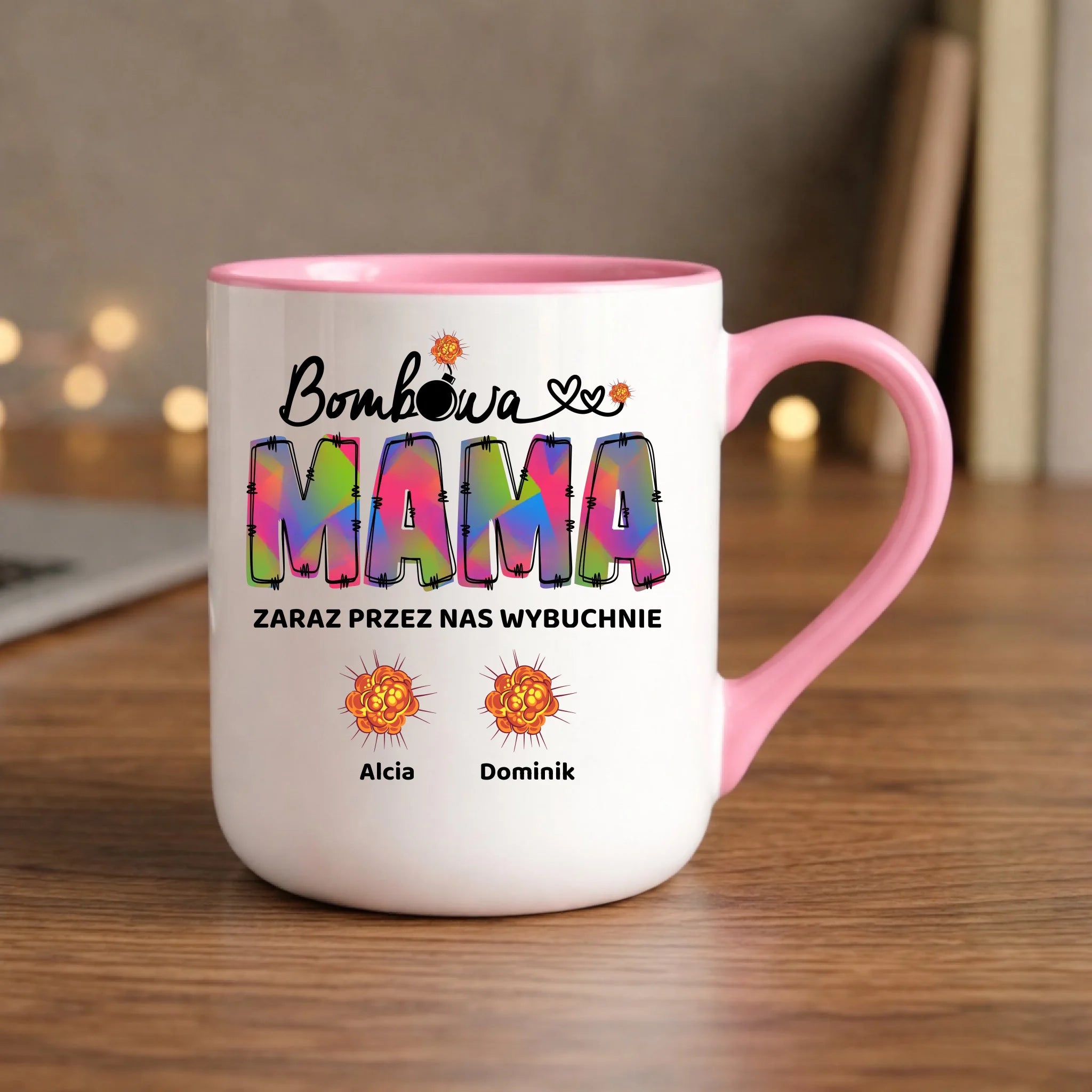 Kubek elegant dla mamy z imionami dzieci - Bombowa mama - personalizowany DM53 - StoryCups.pl