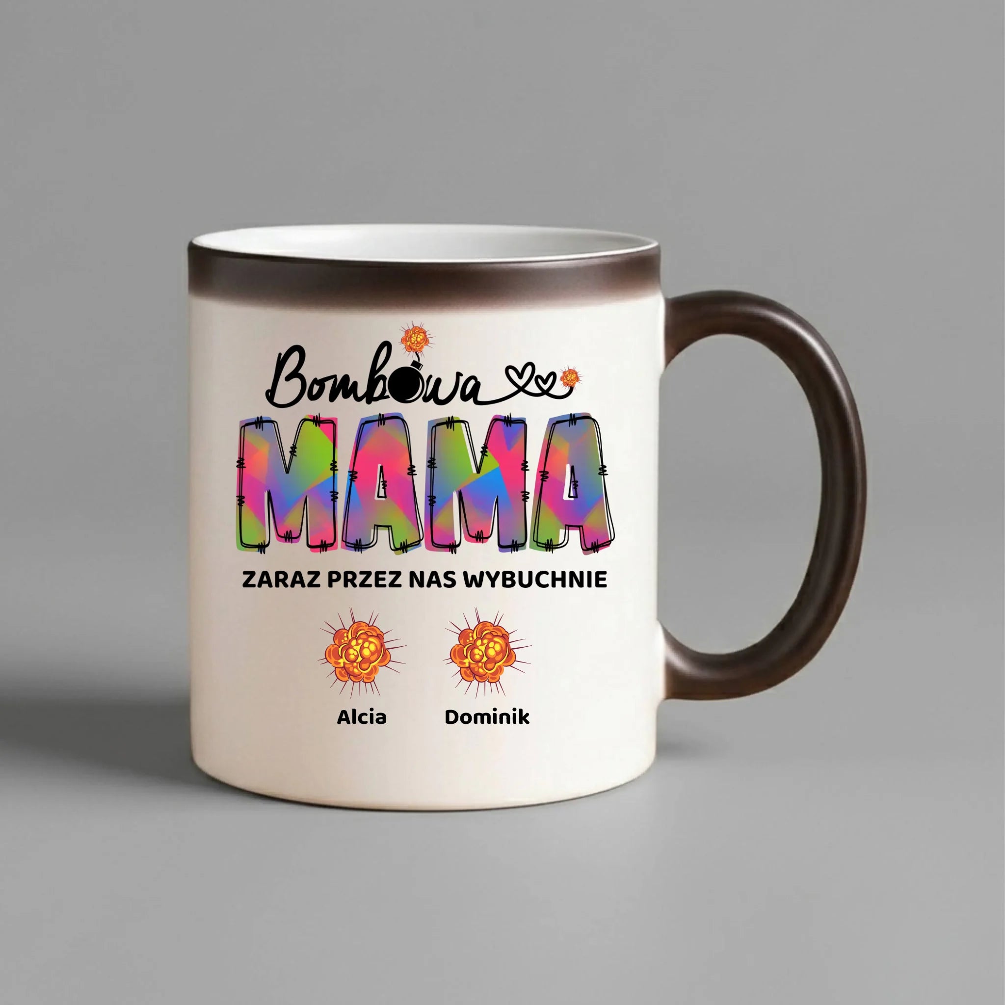 Kubek magiczny dla mamy z imionami dzieci - Bombowa mama - personalizowany DM53 - StoryCups.pl
