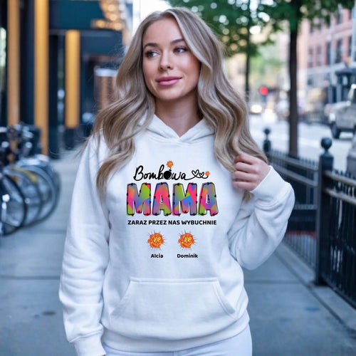 Bluza z kapturem dla mamy z imionami dzieci - Bombowa mama - personalizowana DM53 - StoryCups.pl