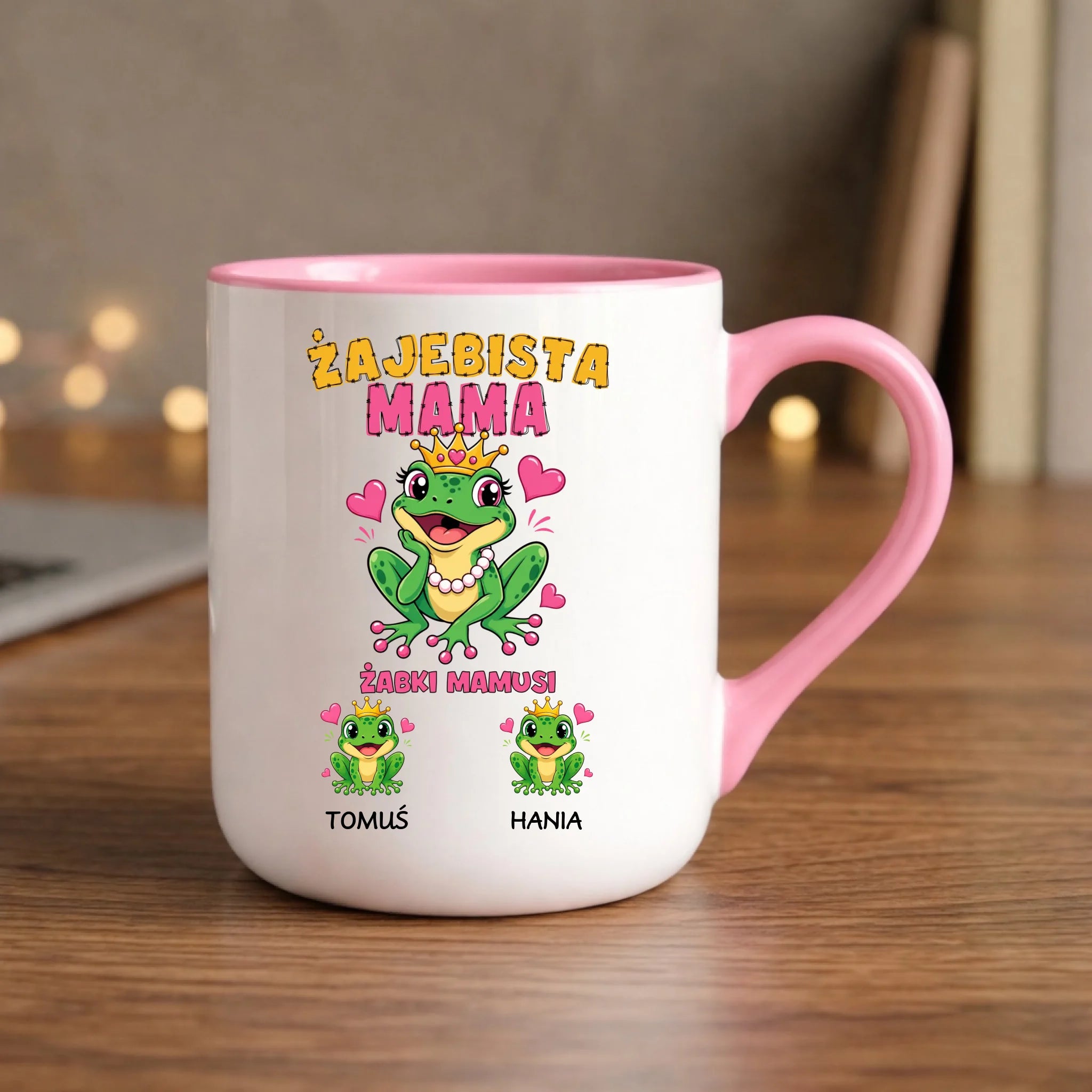 Kubek elegant dla mamy z imionami dzieci - Żabki Mamusi - personalizowany DM54 - StoryCups.pl