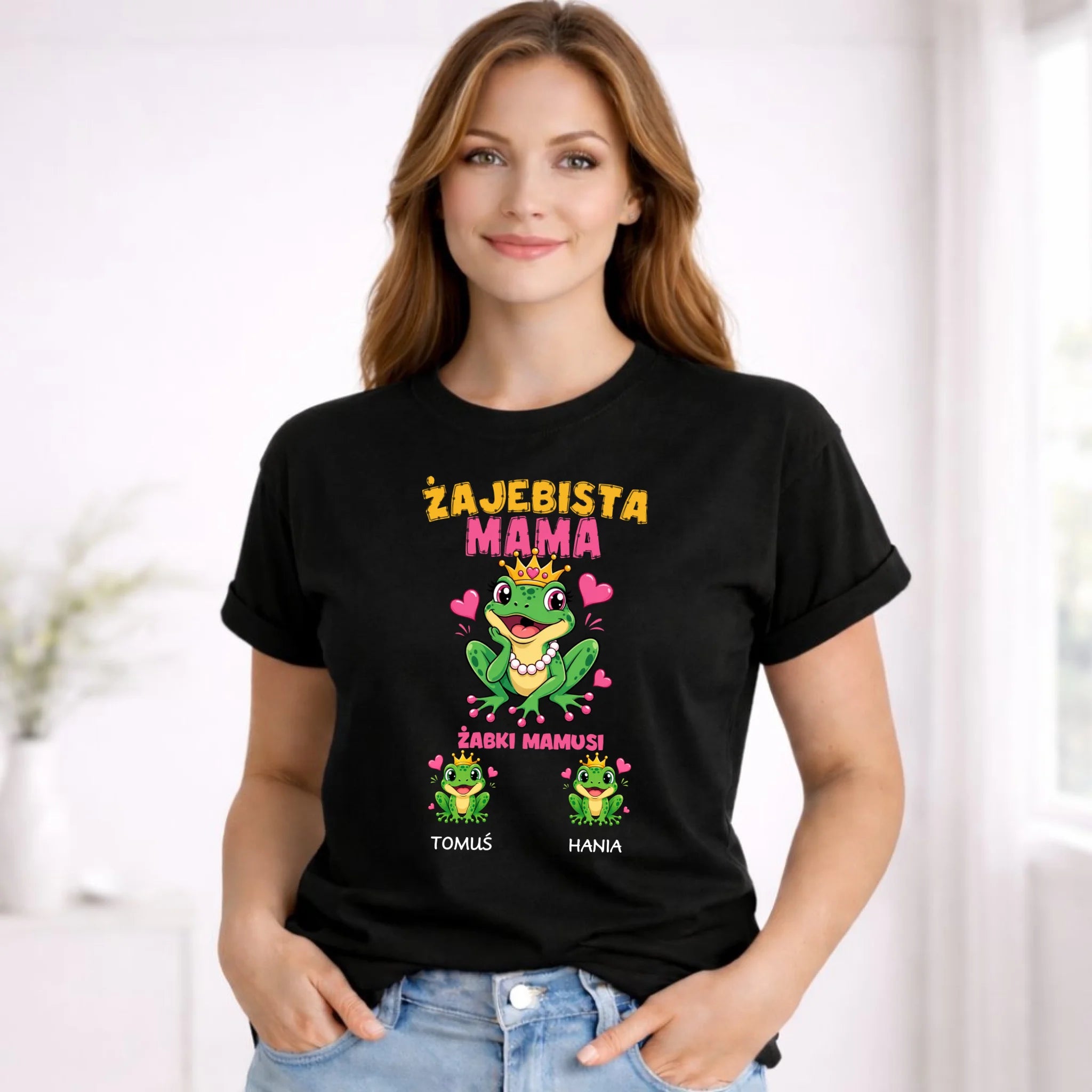 Koszulka dla mamy z imionami dzieci - Żabki Mamusi - personalizowana DM54 - StoryCups.pl