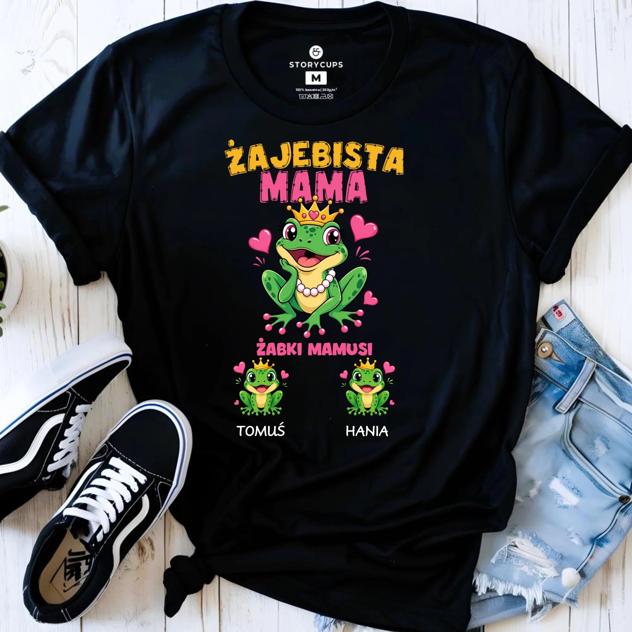 Koszulka dla mamy z imionami dzieci - Żabki Mamusi - personalizowana DM54 - StoryCups.pl
