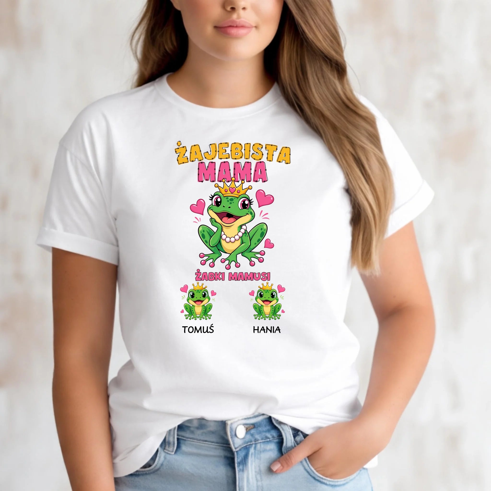 Koszulka dla mamy z imionami dzieci - Żabki Mamusi - personalizowana DM54 - StoryCups.pl