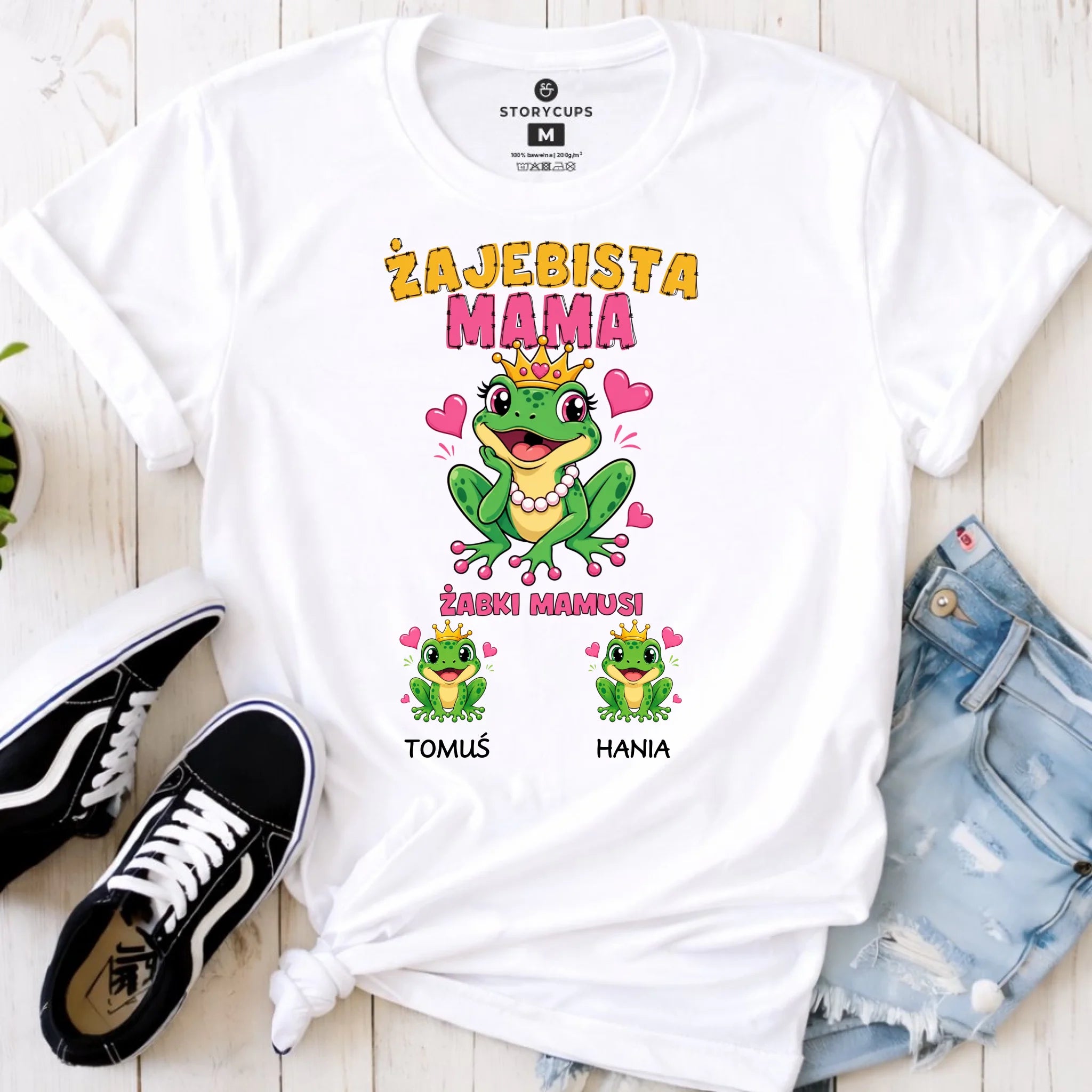 Koszulka dla mamy z imionami dzieci - Żabki Mamusi - personalizowana DM54 - StoryCups.pl