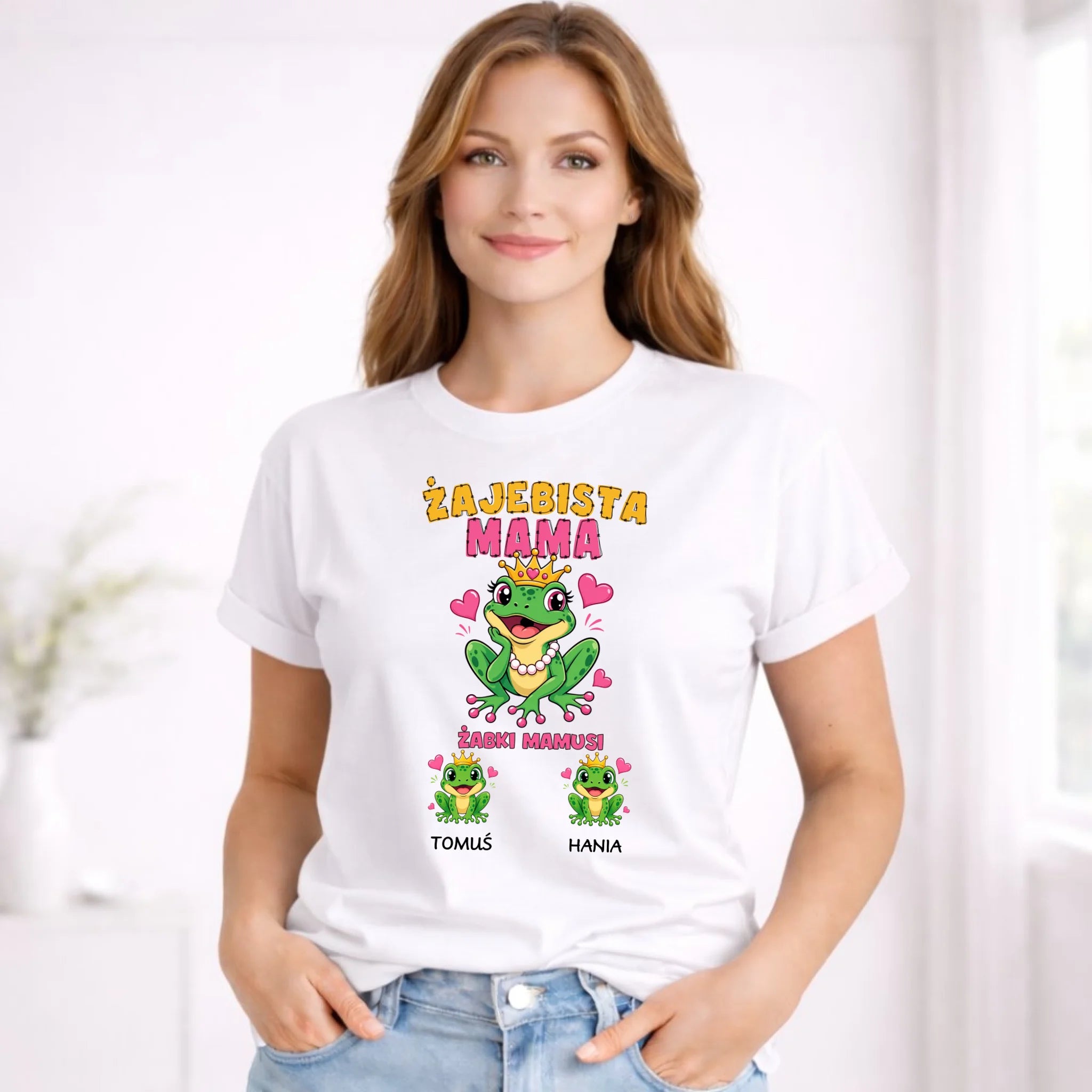Koszulka dla mamy z imionami dzieci - Żabki Mamusi - personalizowana DM54 - StoryCups.pl