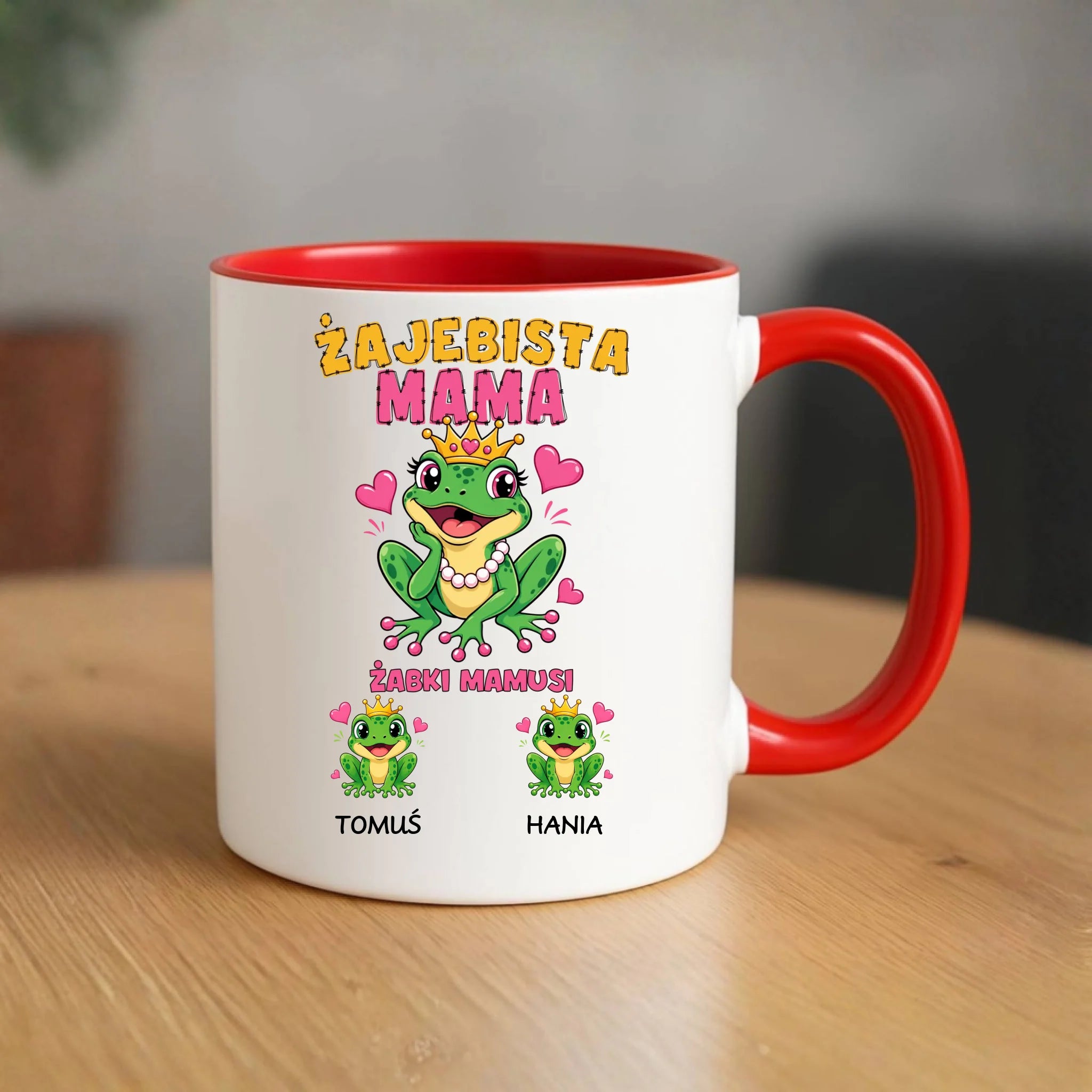 Kubek dla mamy z imionami dzieci - Żabki Mamusi - personalizowany DM54 - StoryCups.pl