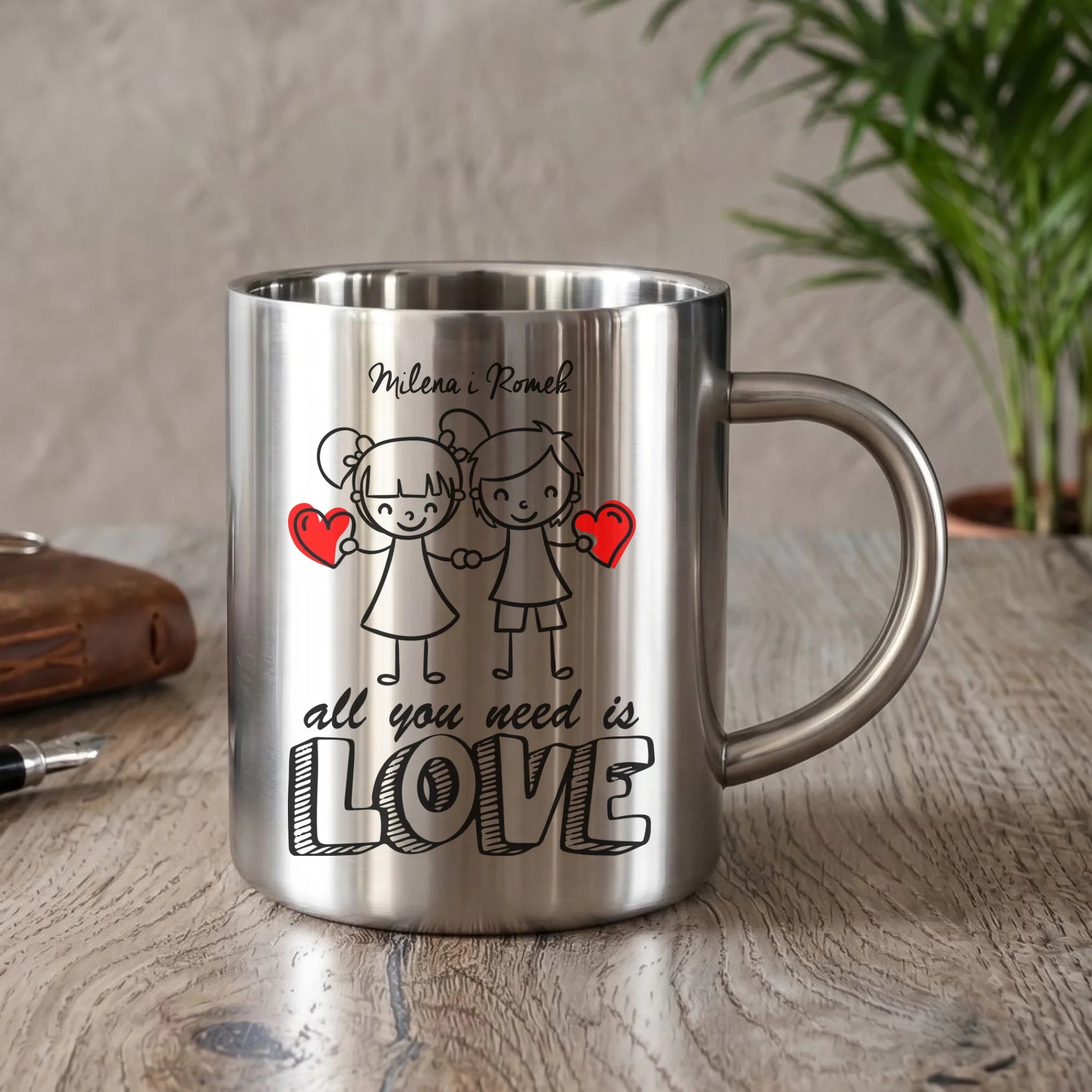 Kubek metalowy dla par - All You need is love - personalizowany W13 - StoryCups.pl
