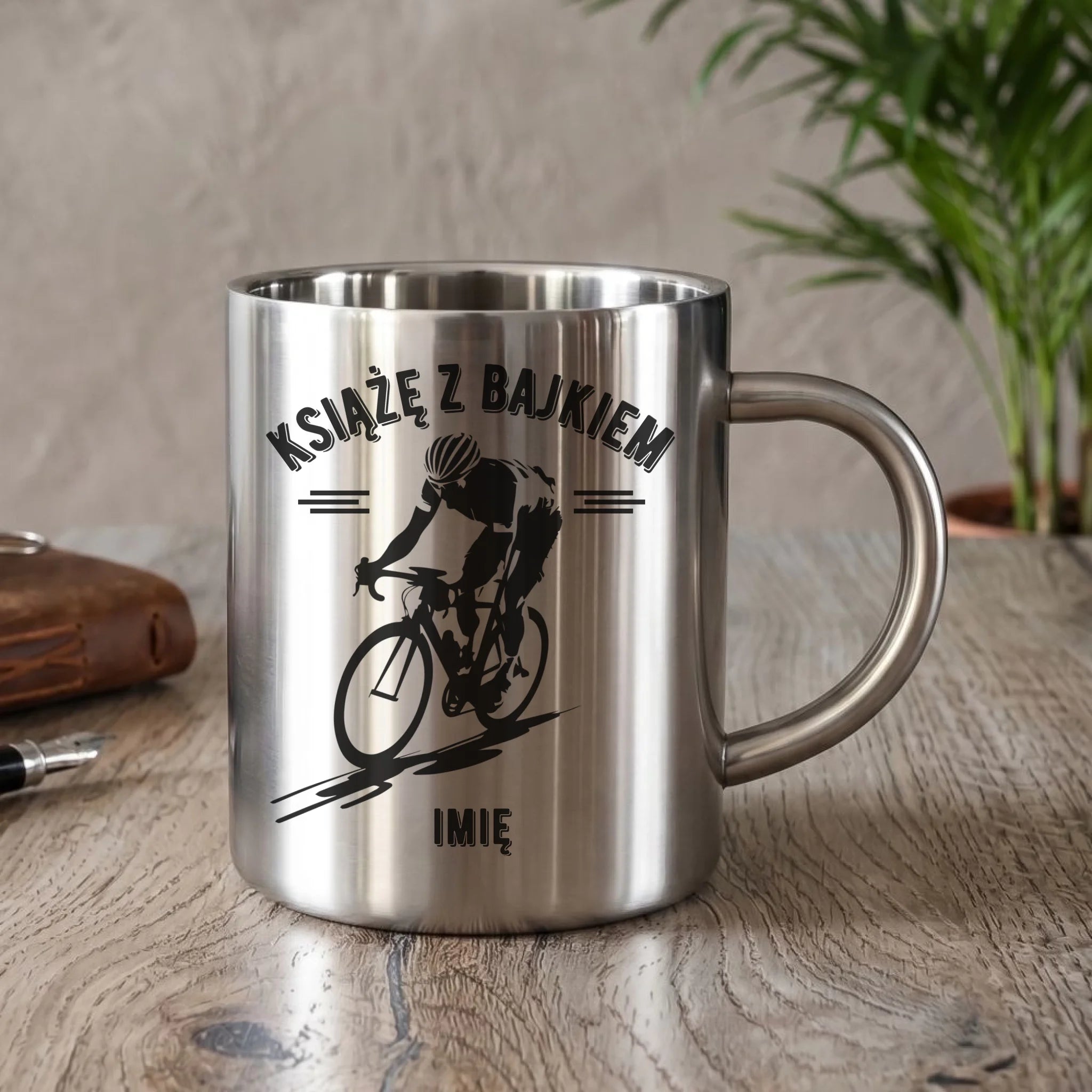 Kubek metalowy dla rowerzysty - Książę z bajkiem - personalizowany HR01 - StoryCups.pl