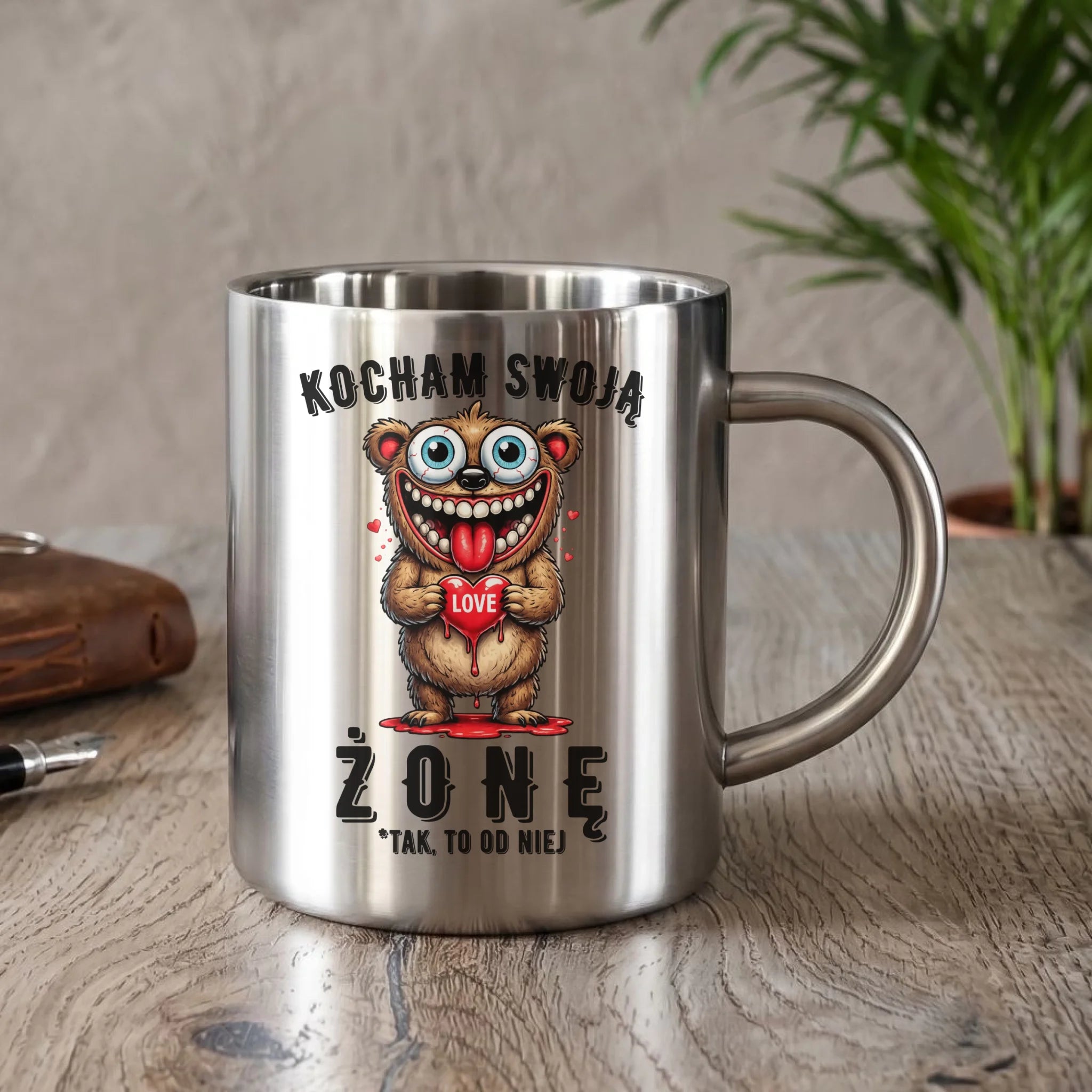 Kubek metalowy dla męża - Kocham swoją żonę W23 - StoryCups.pl