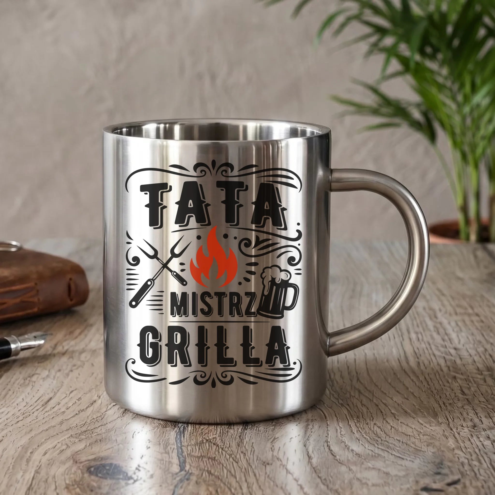 Kubek metalowy dla taty - Tata mistrz grilla DT53 - StoryCups.pl