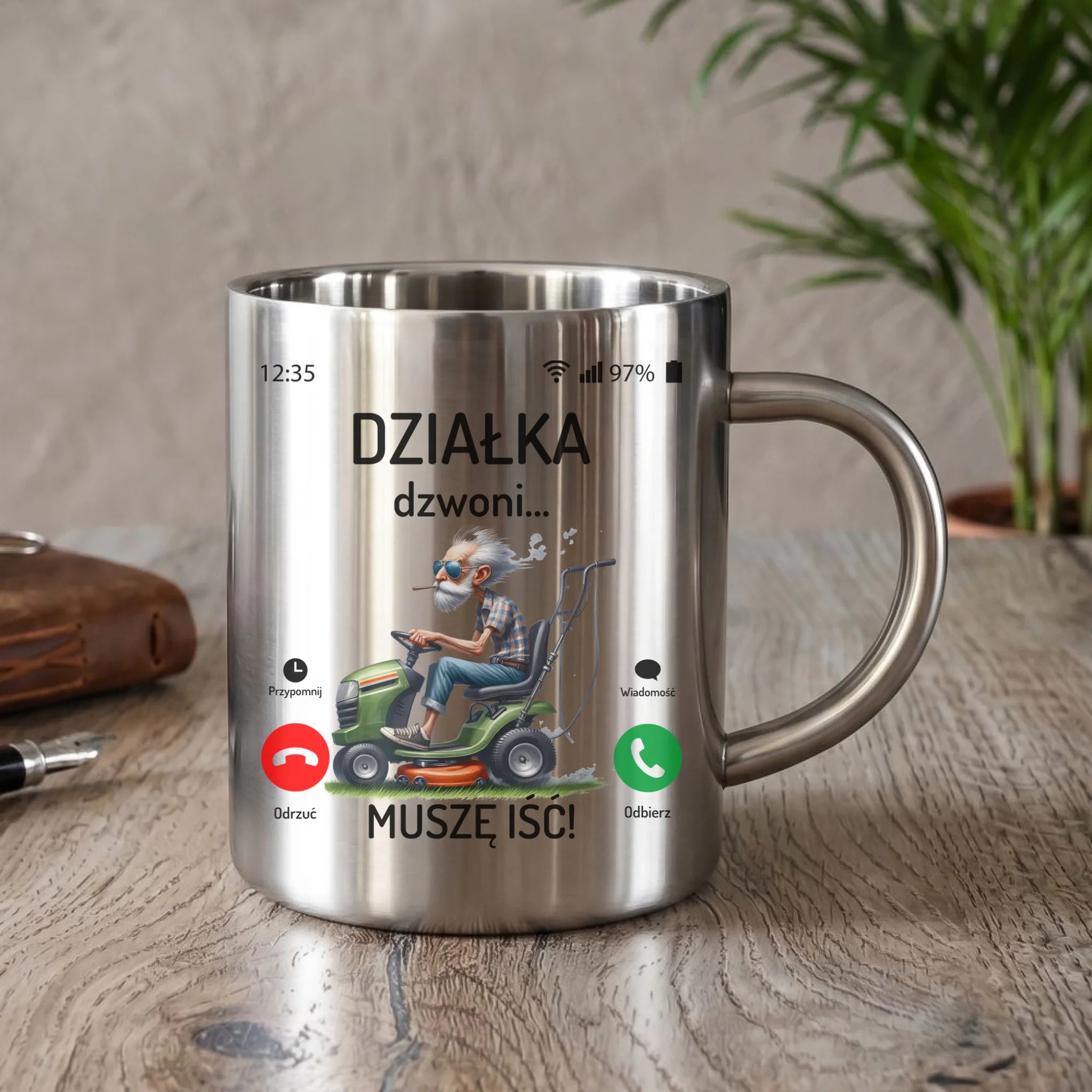 Kubek metalowy dla dziadka - Działka dzwoni muszę iść D35 - StoryCups.pl