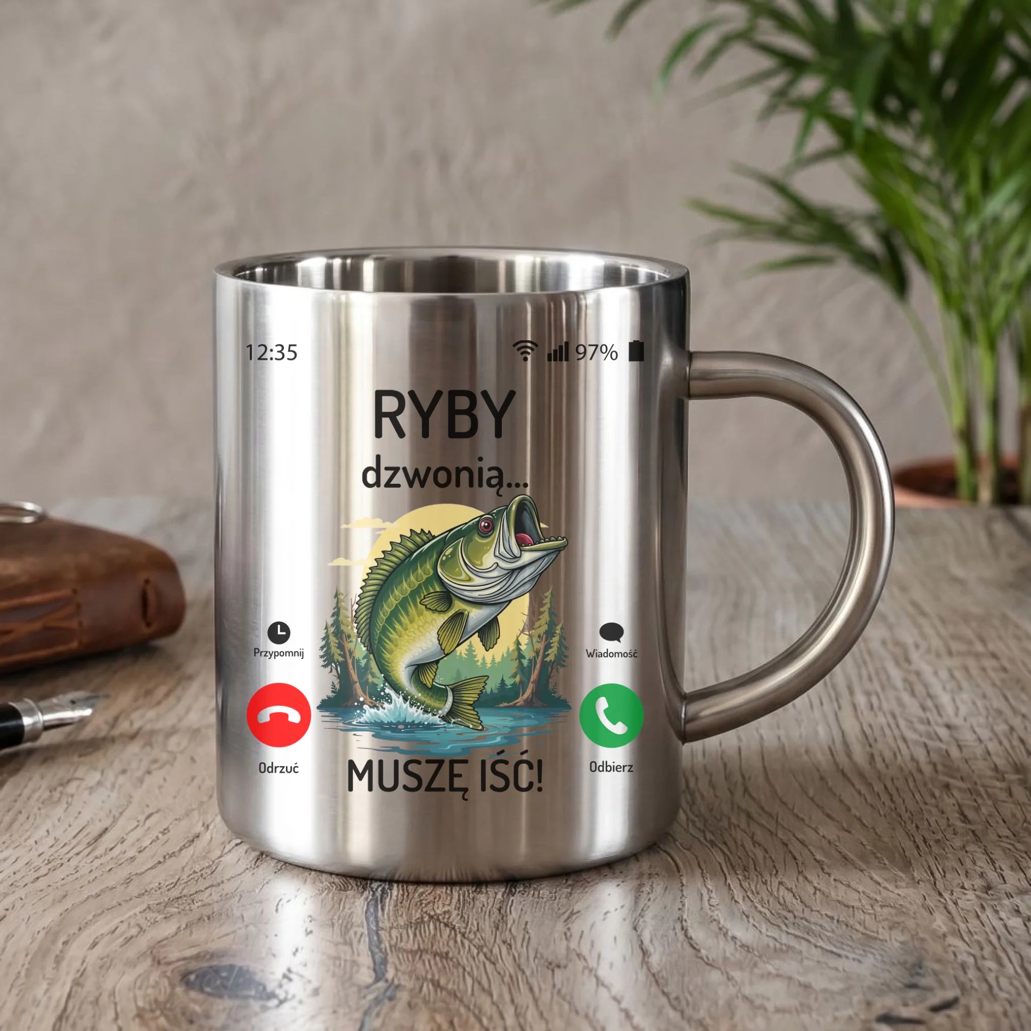 Kubek metalowy dla dziadka wędkarza - Ryby dzwonią muszę iść D37 - StoryCups.pl