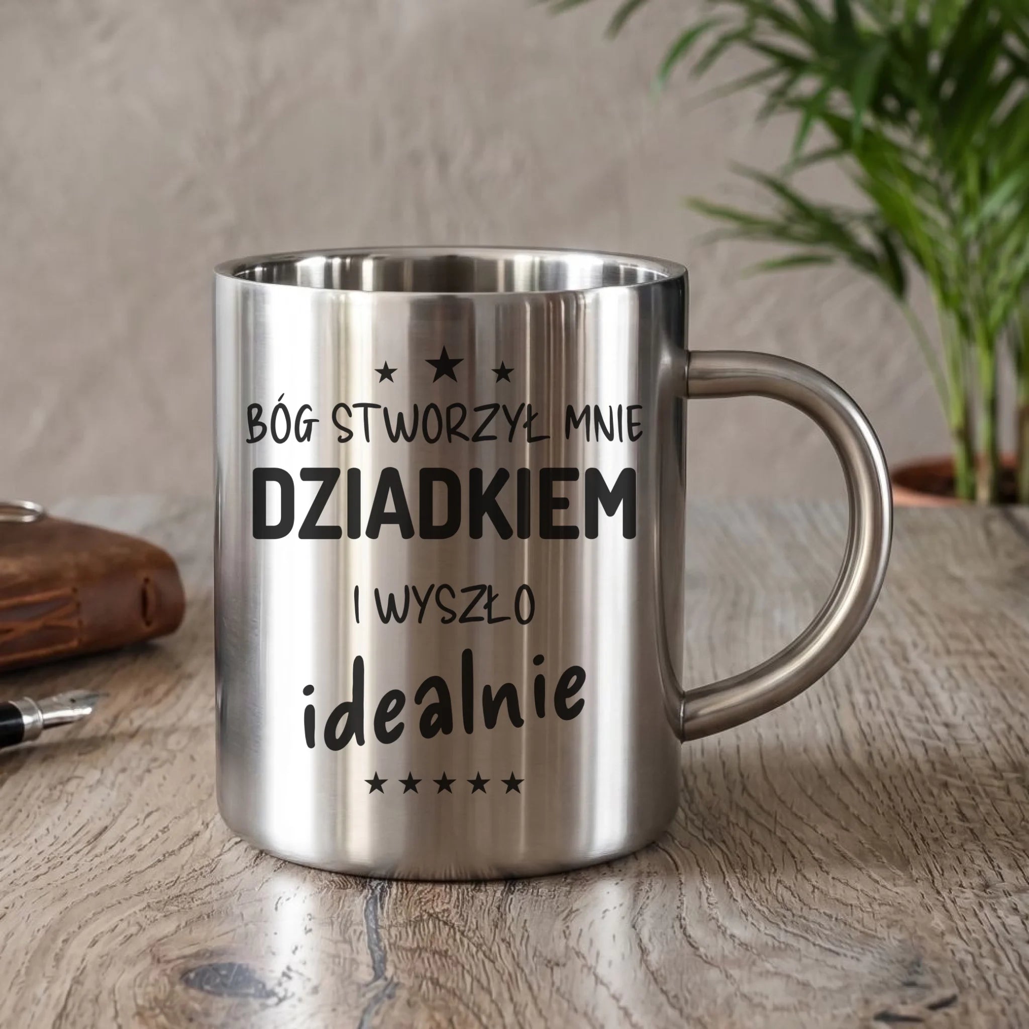 Kubek metalowy dla dziadka - Bóg stworzył mnie dziadkiem i wyszło idealnie D08 - StoryCups.pl