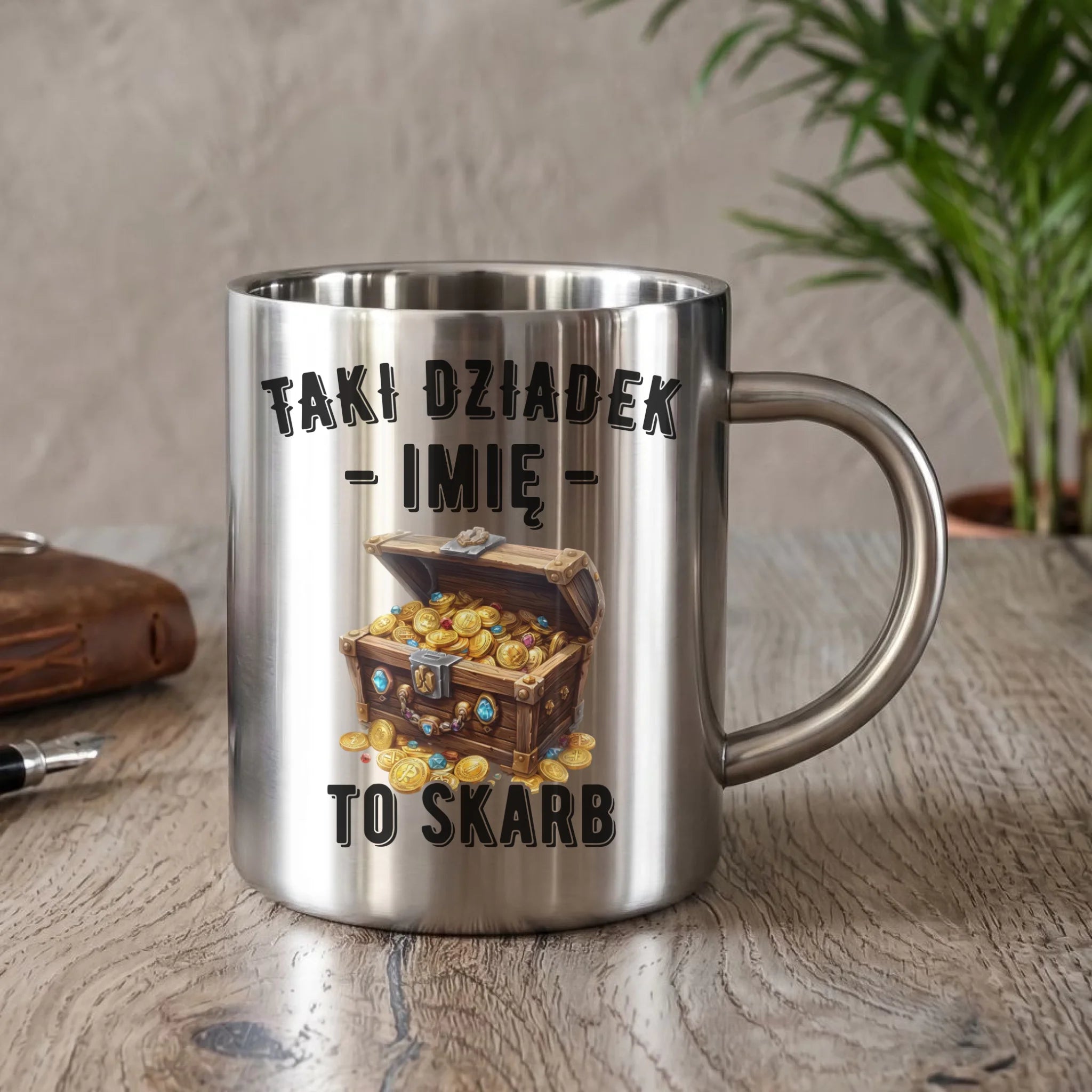Kubek metalowy dla dziadka - Taki dziadek to skarb - personalizowany D19 - StoryCups.pl