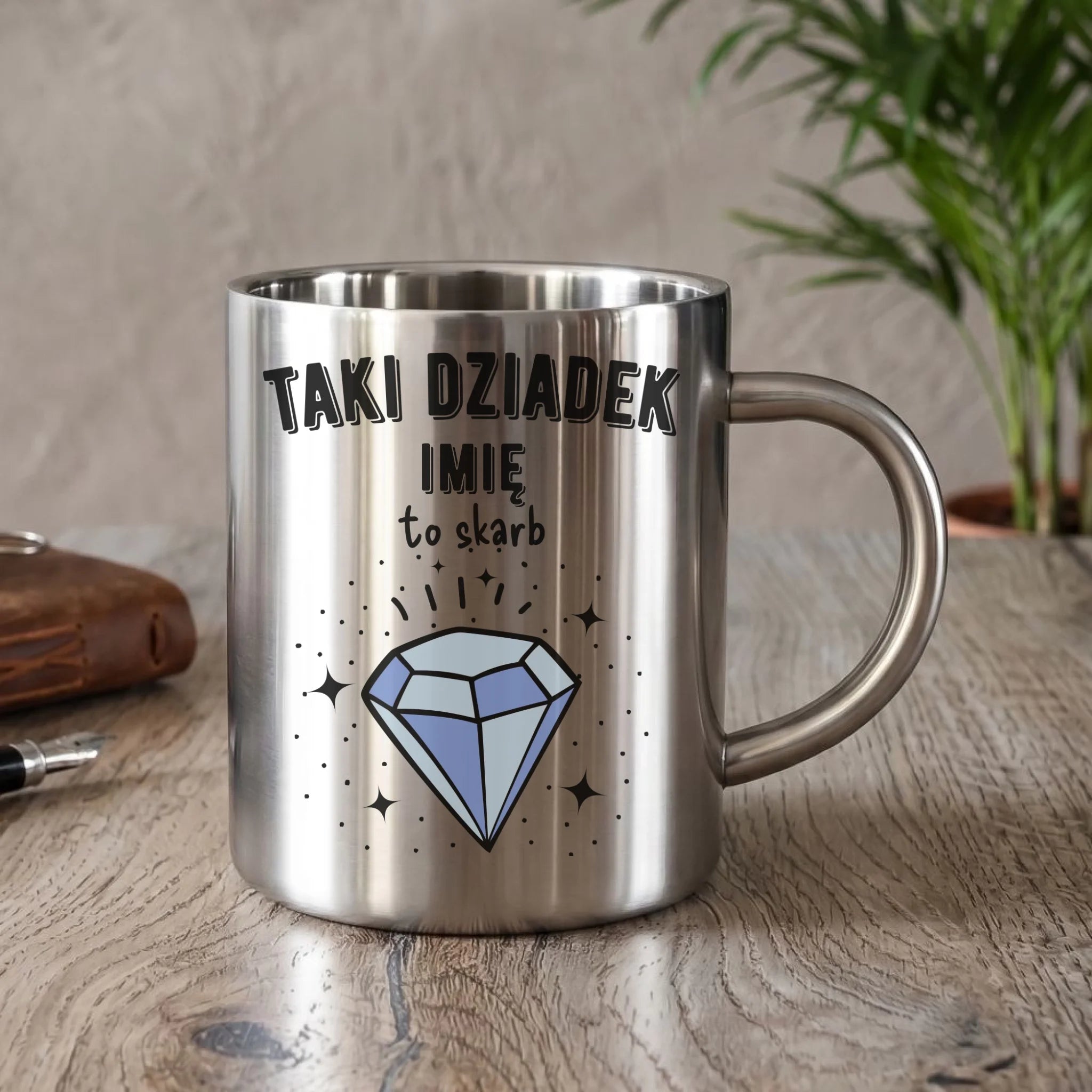 Kubek metalowy dla dziadka - Taki Dziadek to skarb - personalizowany D06 - StoryCups.pl