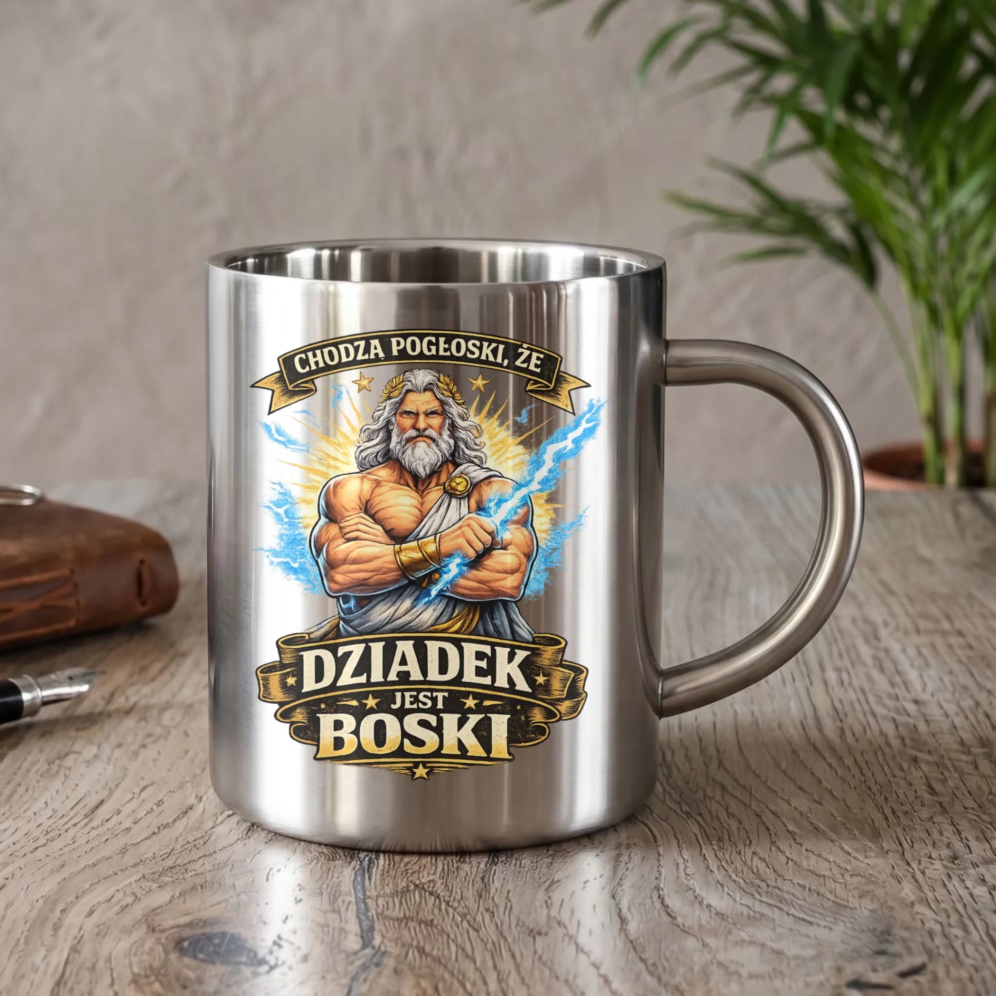 Kubek metalowy dla dziadka - Chodzą pogłoski, że dziadek jest boski D16 - StoryCups.pl