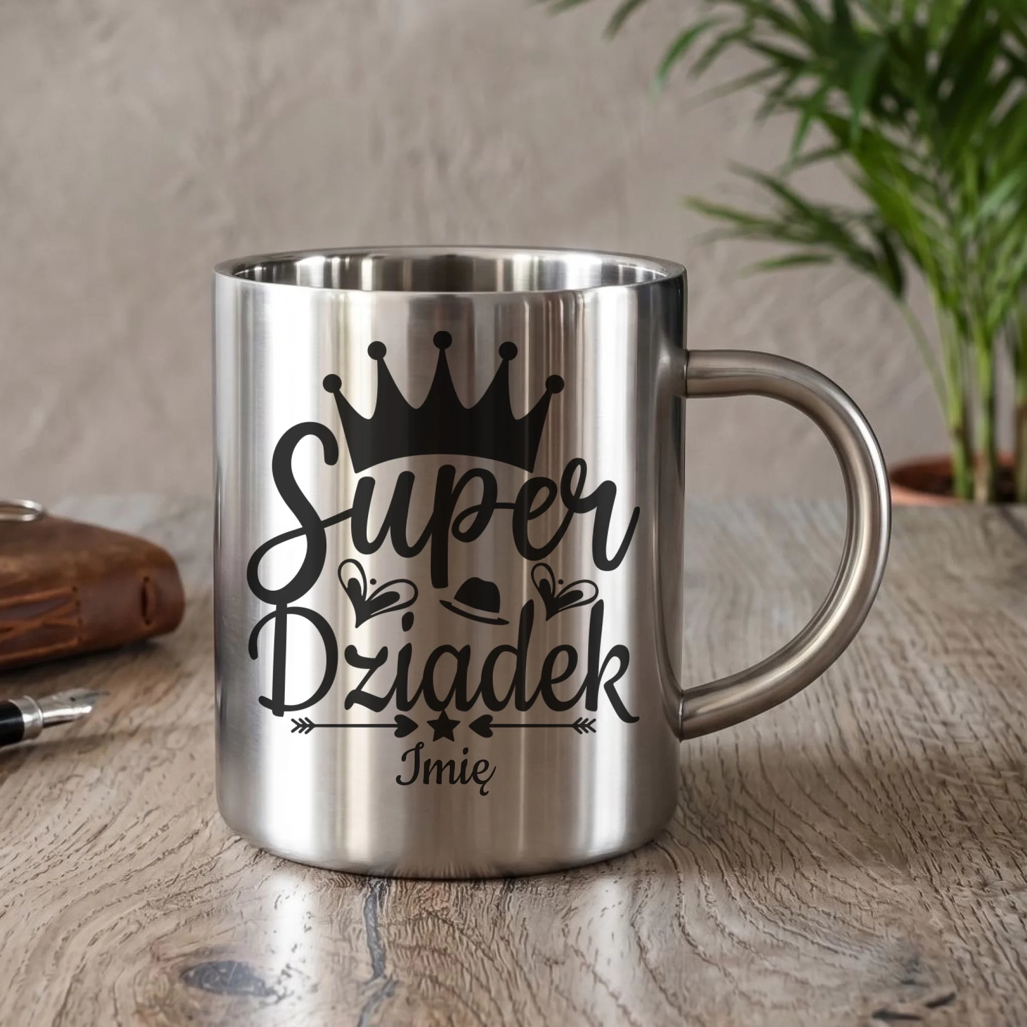 Kubek metalowy dla dziadka - Super Dziadek - personalizowany D03 - StoryCups.pl