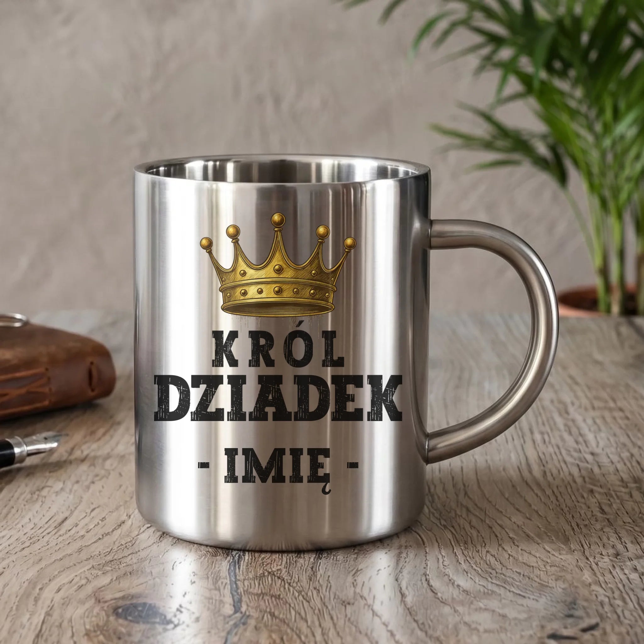 Kubek metalowy dla dziadka - Król Dziadek - personalizowany D17 - StoryCups.pl