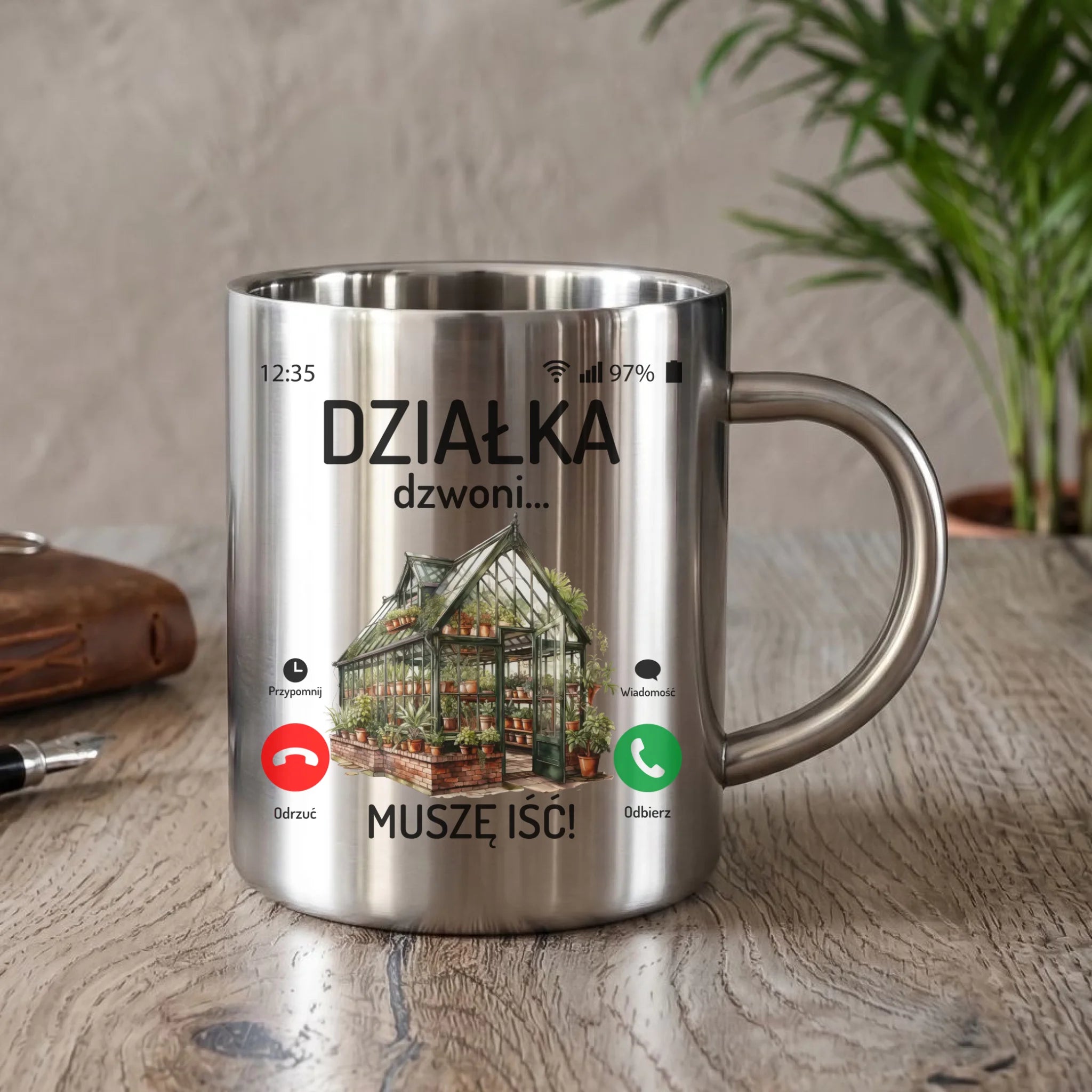 Kubek metalowy dla babci - Działka dzwoni muszę iść B41 - StoryCups.pl