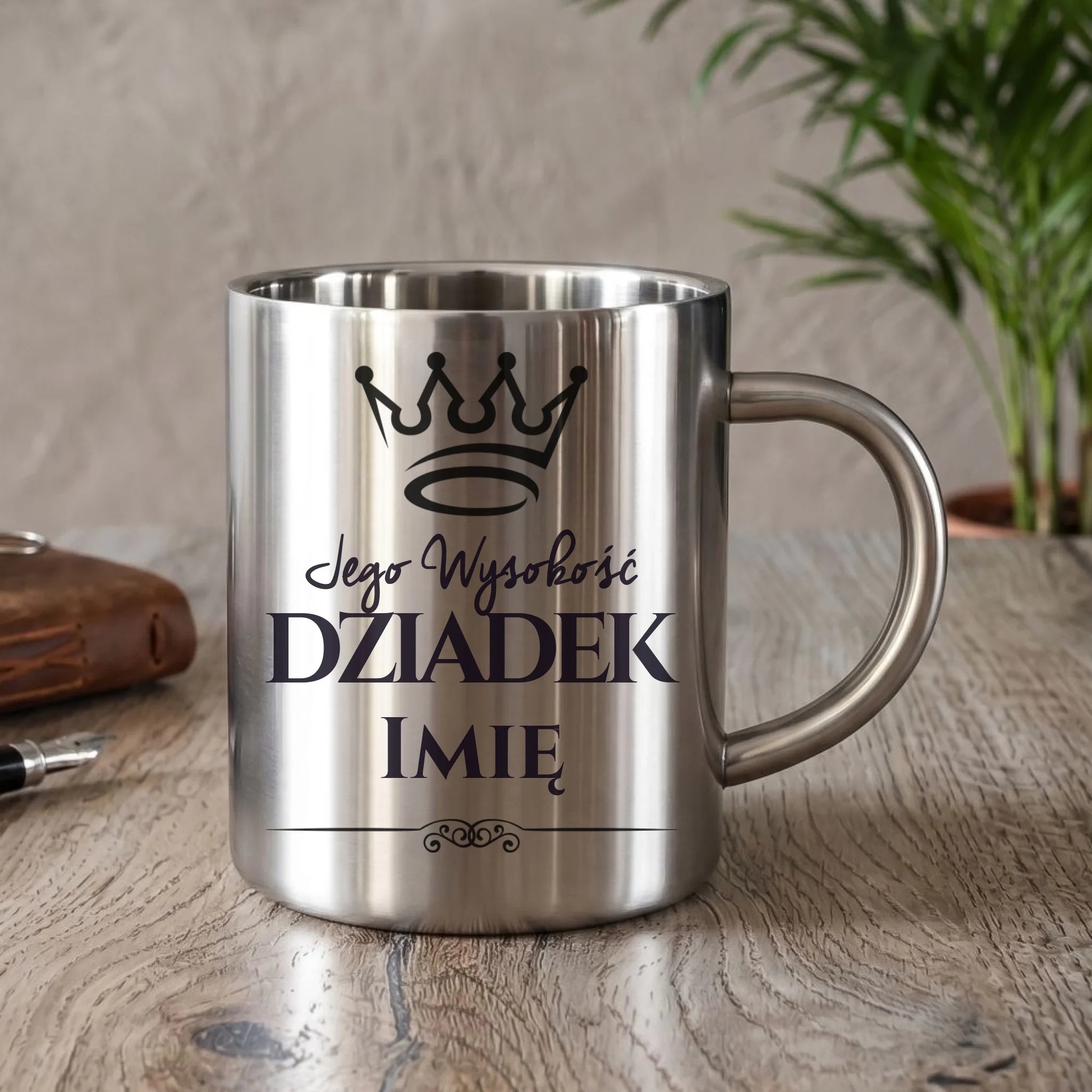 Kubek metalowy dla dziadka - Jego Wysokość dziadek - personalizowany D11 - StoryCups.pl