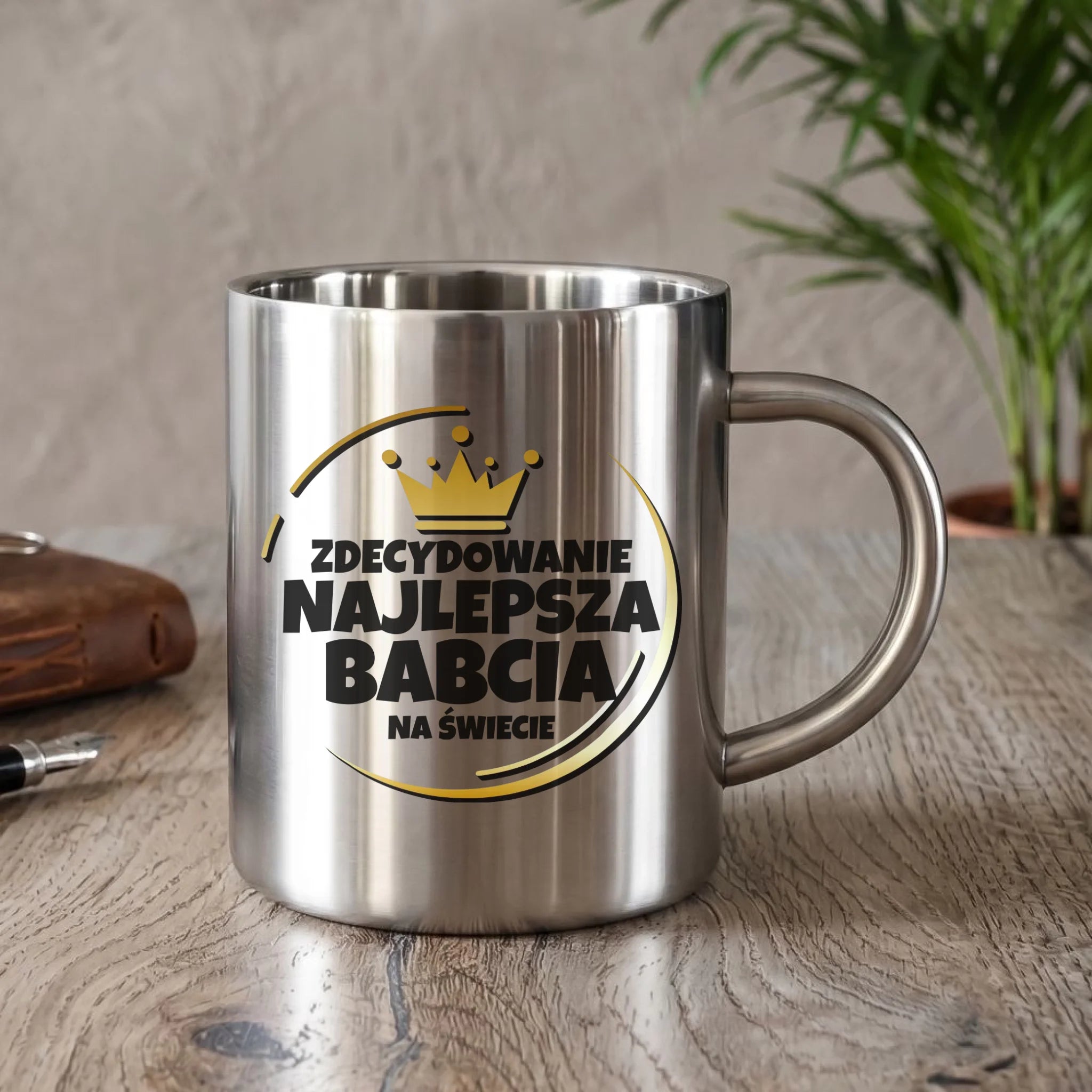 Kubek metalowy dla babci - Zdecydowanie najlepsza babcia B32 - StoryCups.pl