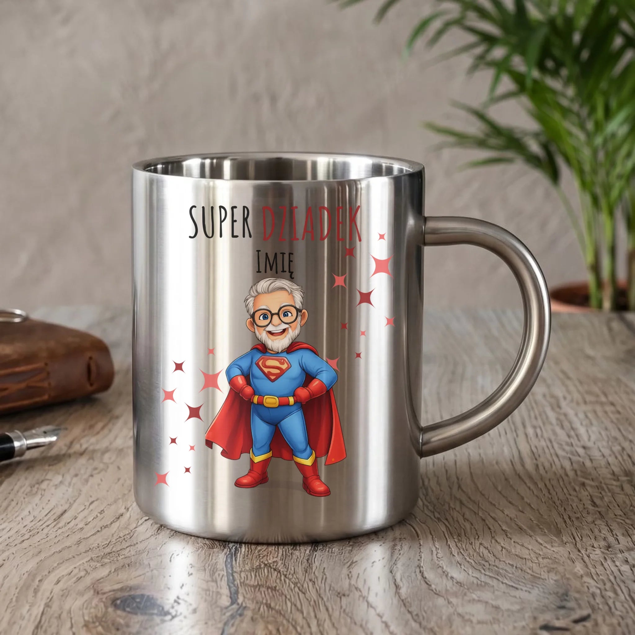 Kubek metalowy dla dziadka - Super Dziadek - personalizowany D02 - StoryCups.pl