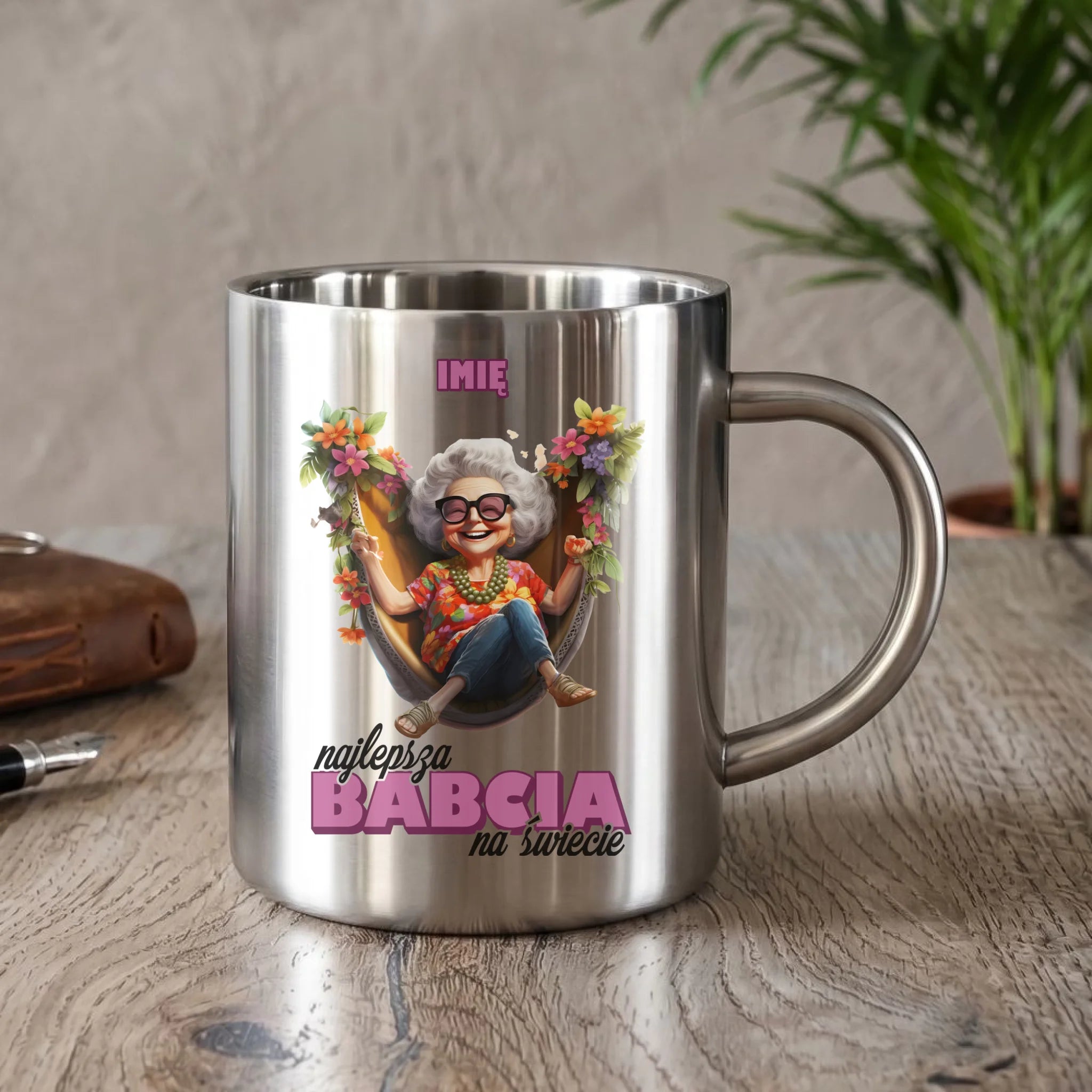 Kubek metalowy dla babci - Najlepsza Babcia na świecie - personalizowany B14 - StoryCups.pl