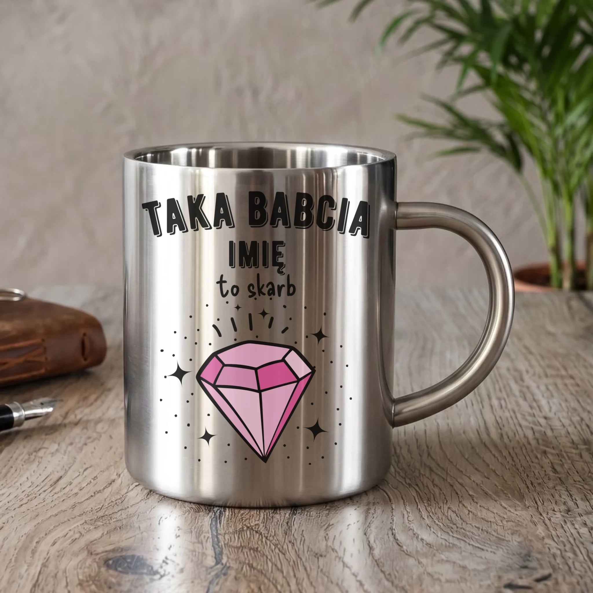 Kubek metalowy dla babci - Taka Babcia to skarb - personalizowany B06 - StoryCups.pl