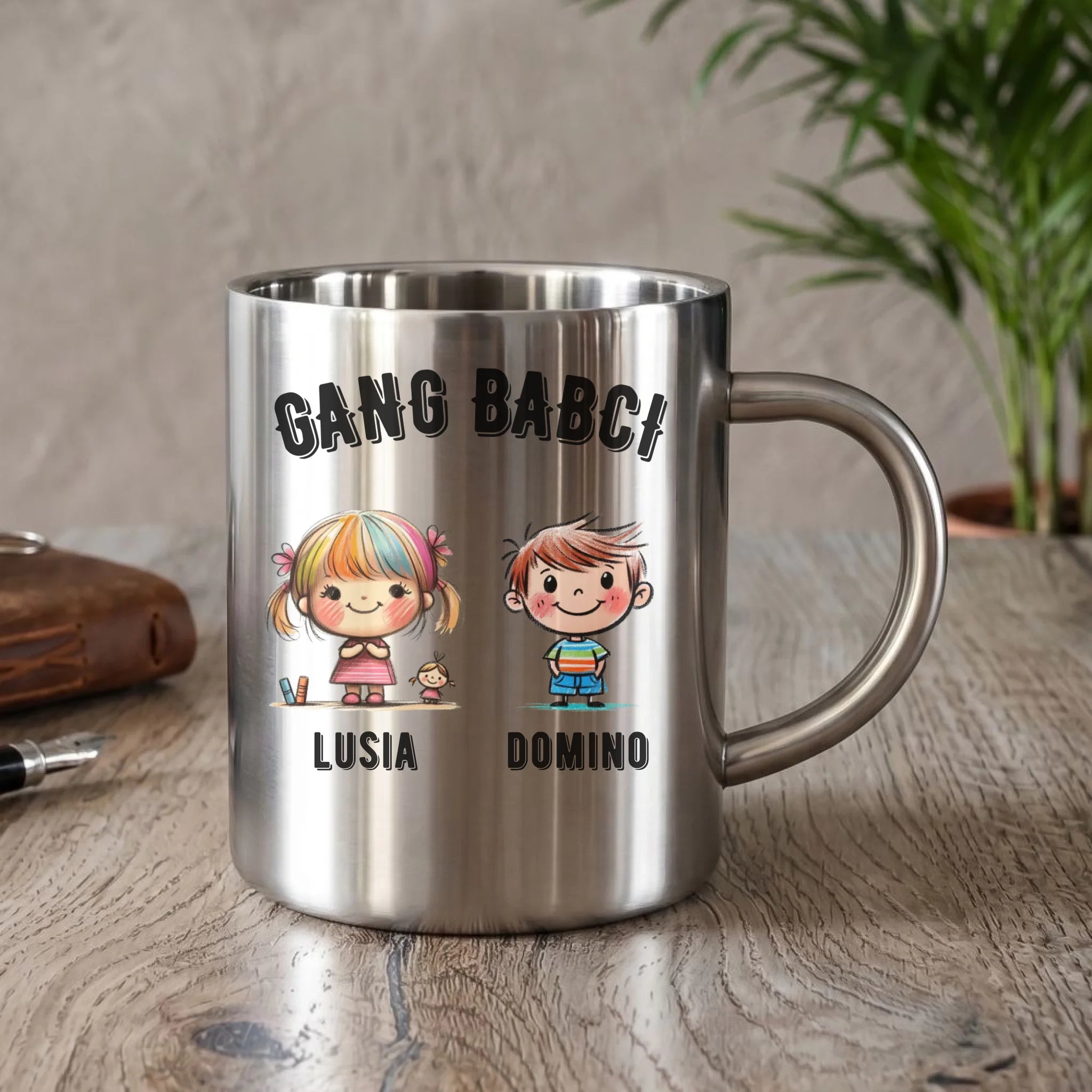 Kubek metalowy dla babci - Gang Babci imiona wnuków 2-6 - personalizowany B18 - StoryCups.pl