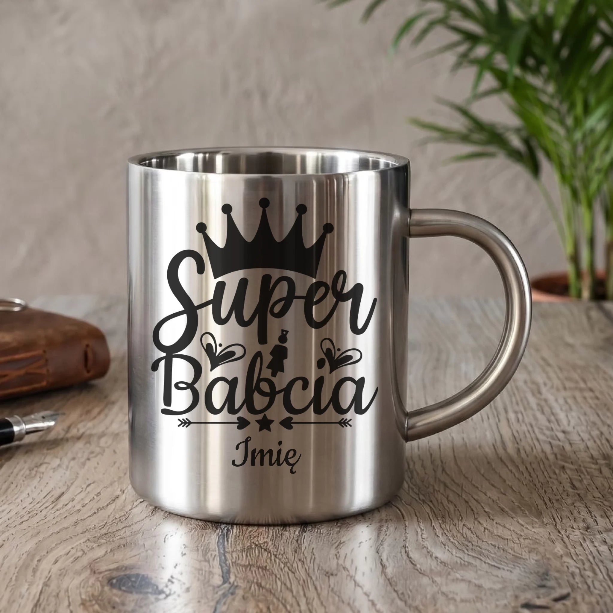 Kubek metalowy dla babci - Super Babcia - personalizowany B03 - StoryCups.pl