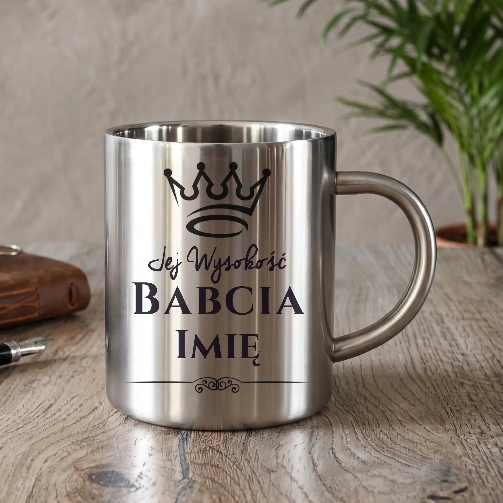 Kubek metalowy dla babci - Jej Wysokość Babcia - personalizowany B11 - StoryCups.pl