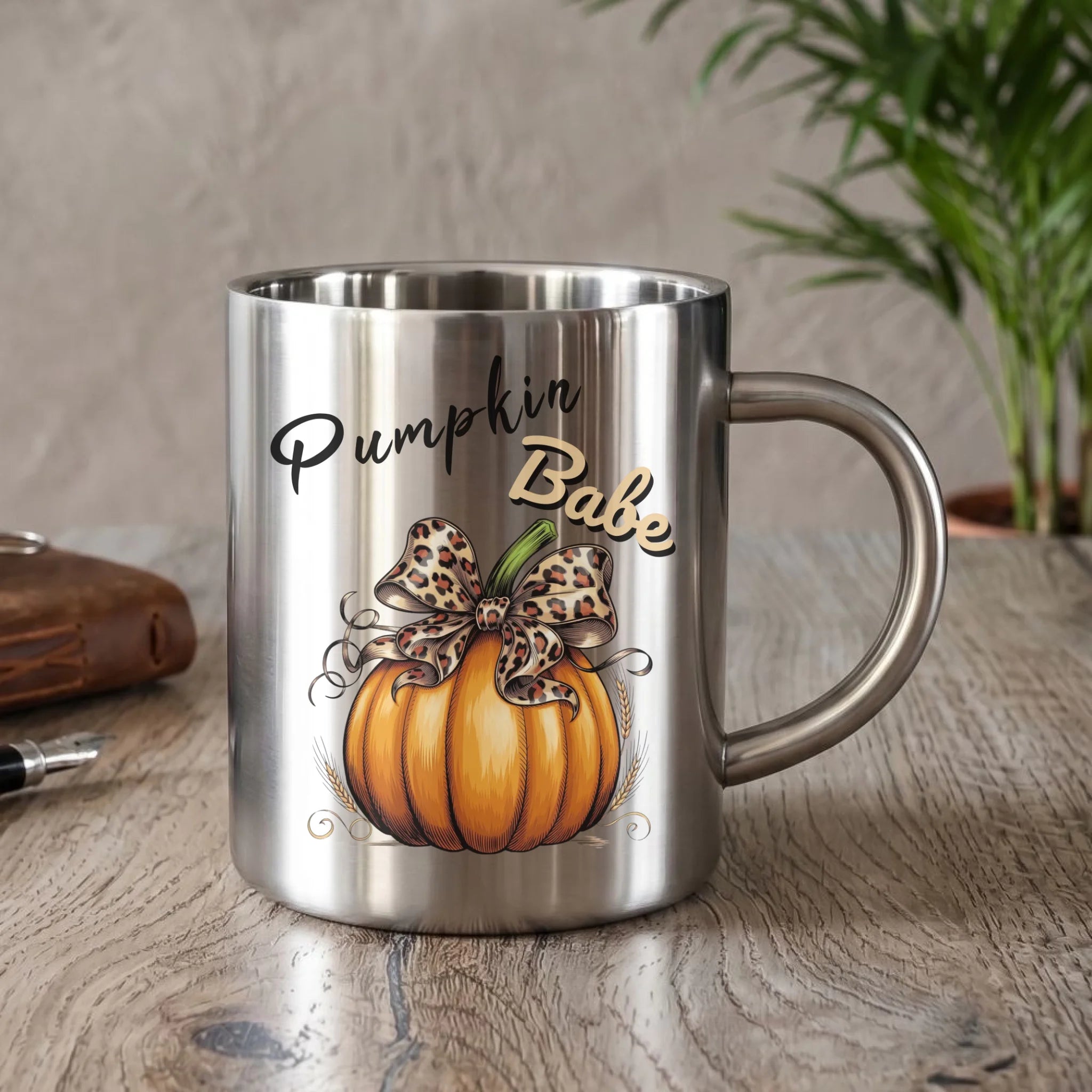 Kubek metalowy jesienny - Pumpkin Babe - dla miłośniczki dyni JS33 - StoryCups.pl