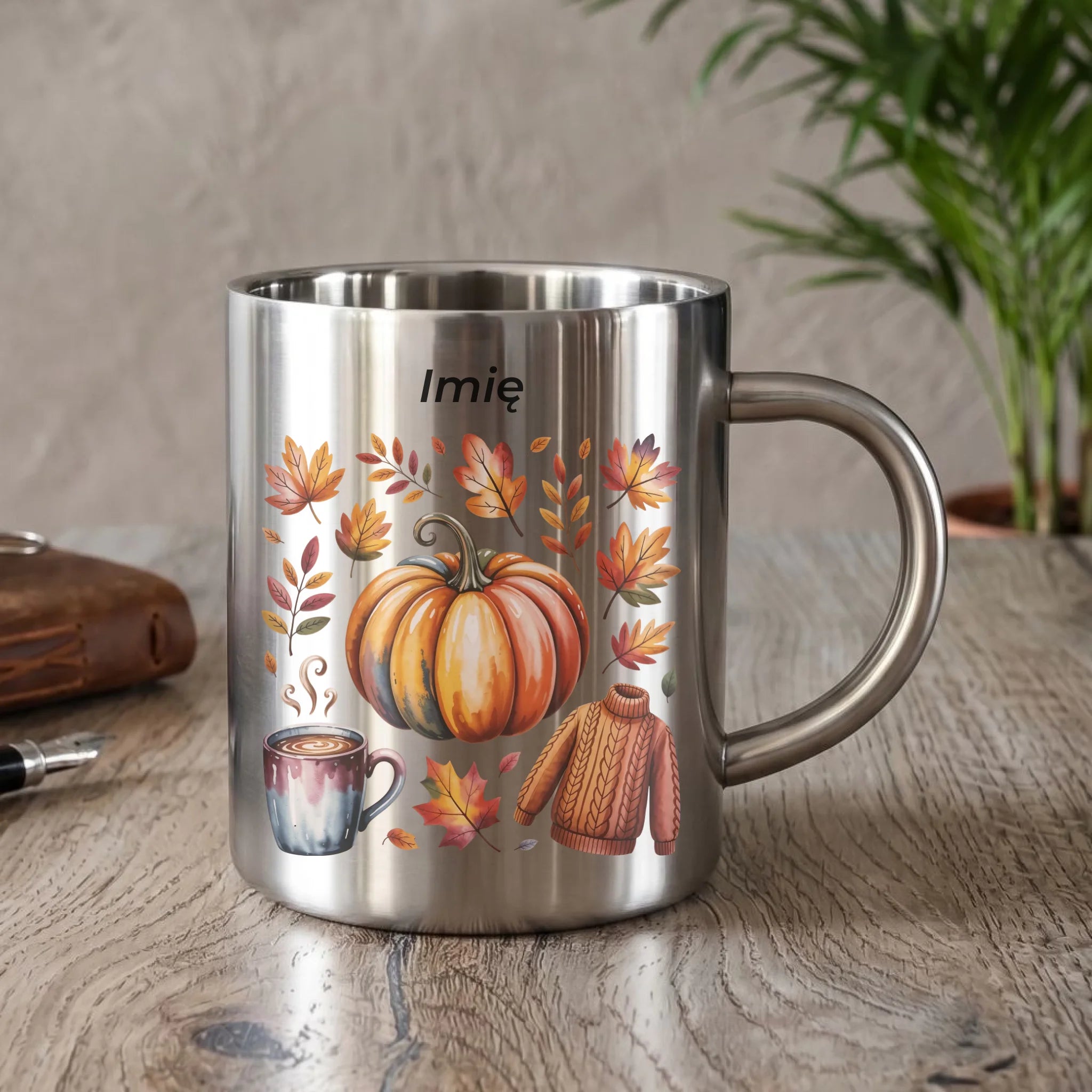 Kubek metalowy jesienny - Złota jesień - personalizowany JS30 - StoryCups.pl