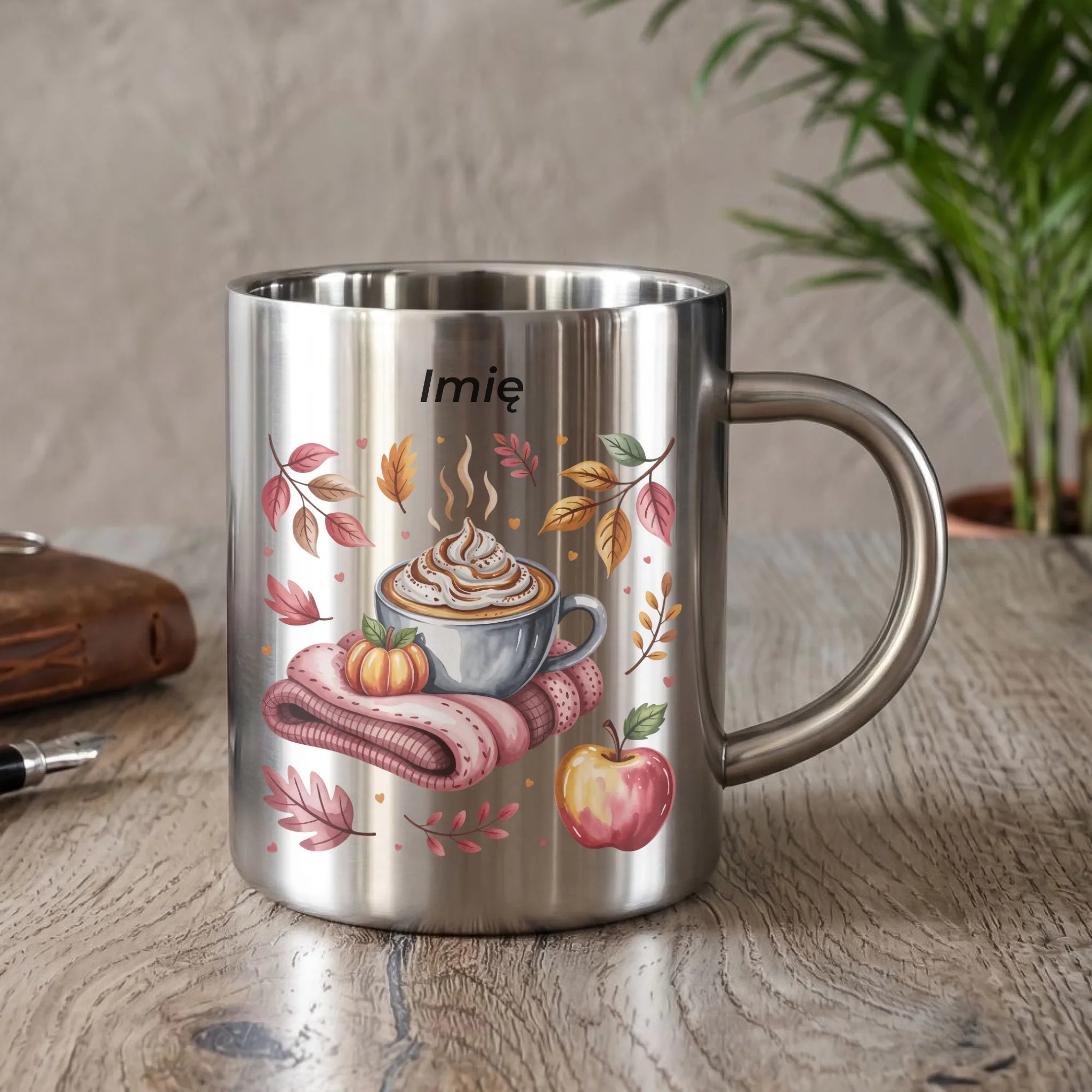Kubek metalowy jesienny - Przytulna jesień - personalizowany JS29 - StoryCups.pl