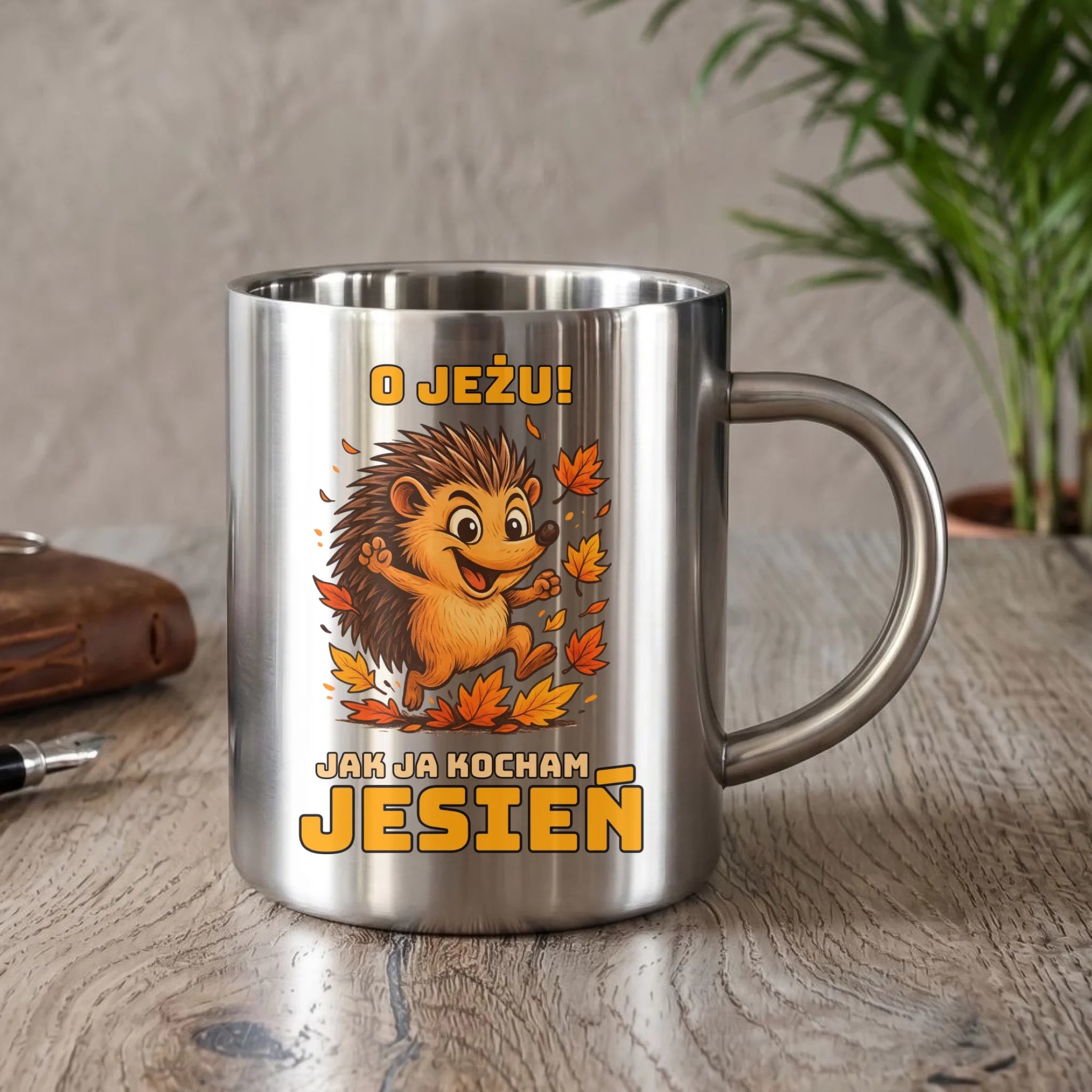 Kubek metalowy jesienny - O JEŻU! Jak ja kocham jesień JS31 - StoryCups.pl
