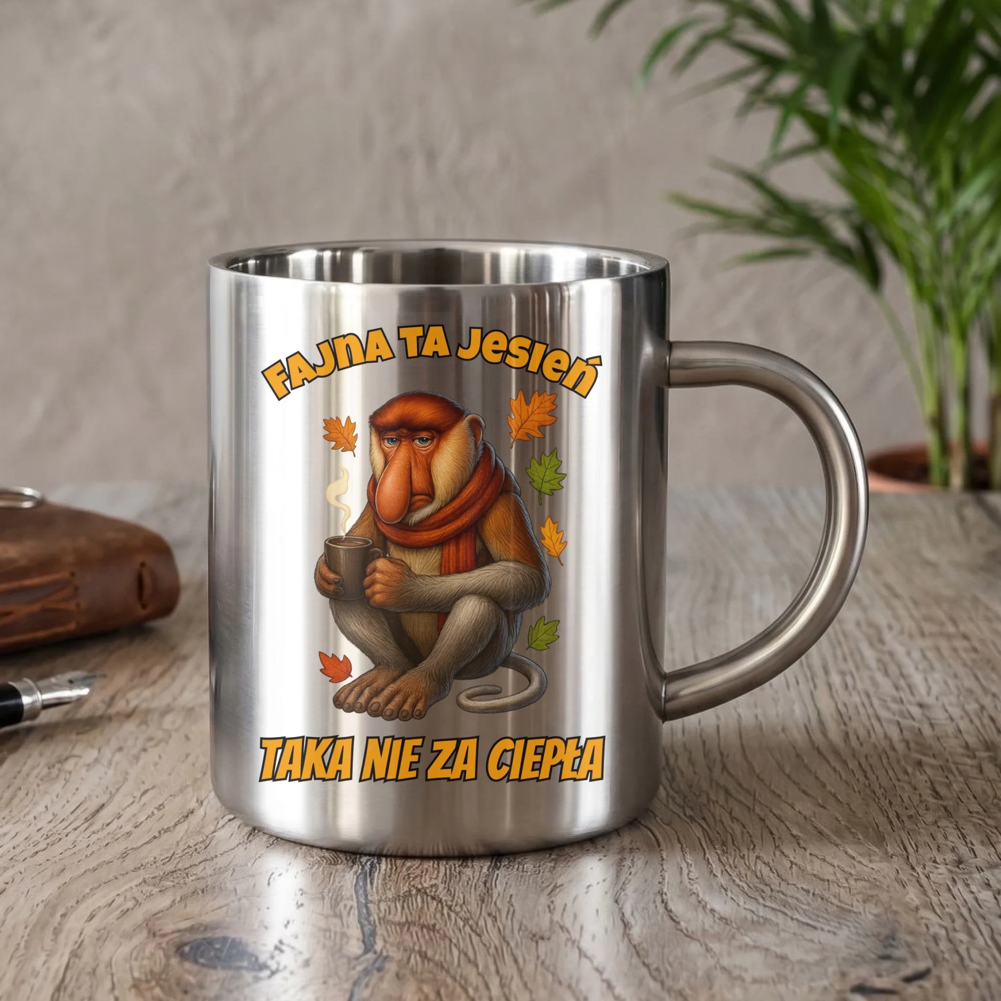 Kubek metalowy jesienny - Janusz Nosacz - Fajna ta jesień, taka nie za ciepła JS21 - StoryCups.pl