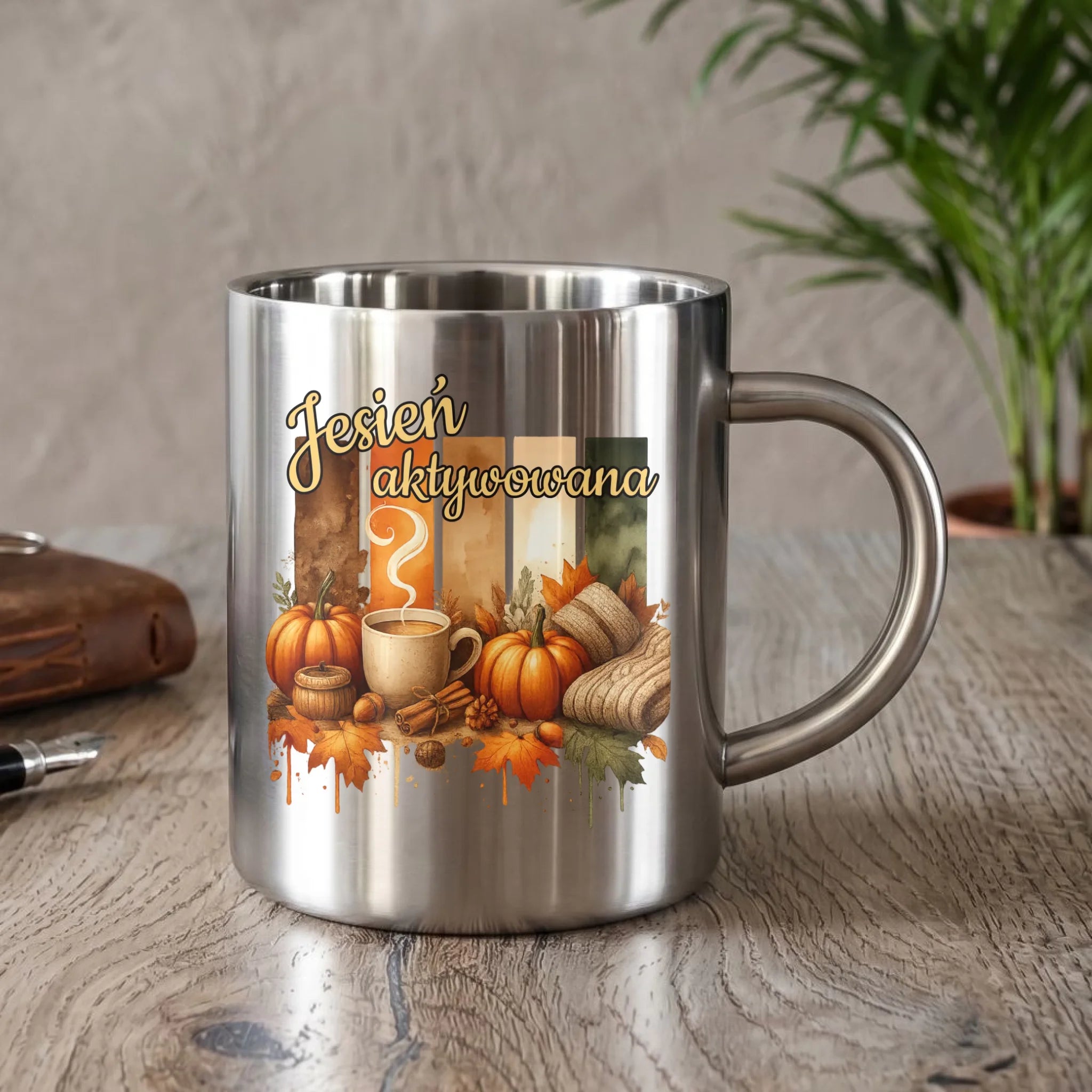Kubek metalowy jesienny - Jesień aktywowana JS26 - StoryCups.pl