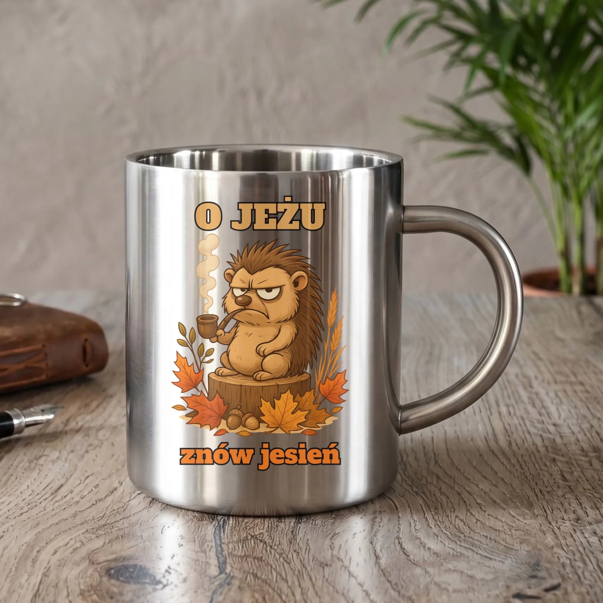 Kubek metalowy jesienny - O jeżu znów jesień JS20 - StoryCups.pl